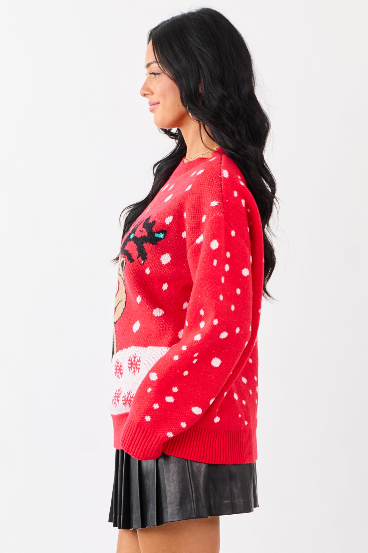 Lovelo Scarlet Reindeer Graphic Rib Knit Sweater