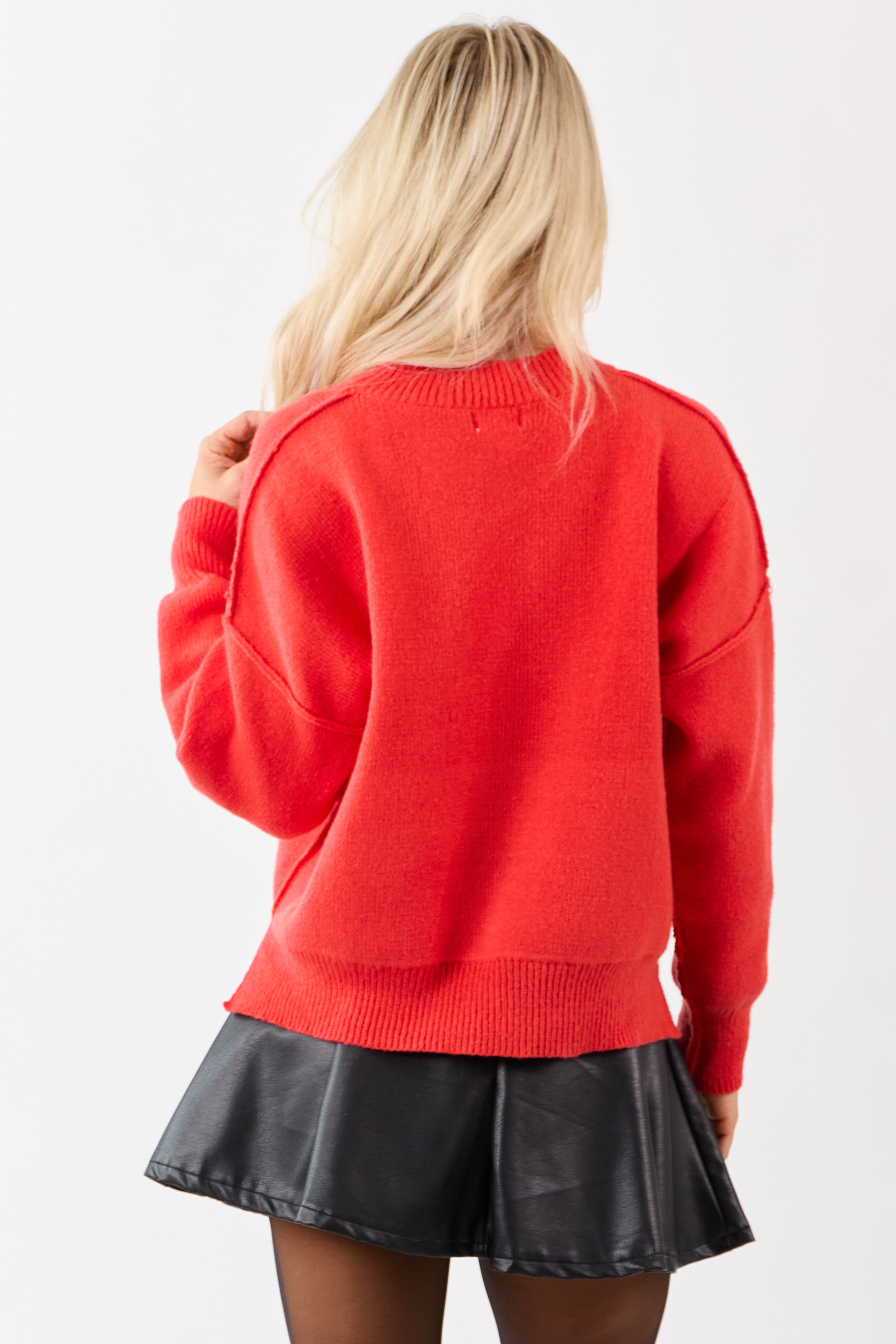 Lovelo Scarlet Reverse Stitch Relaxed Knit Sweater
