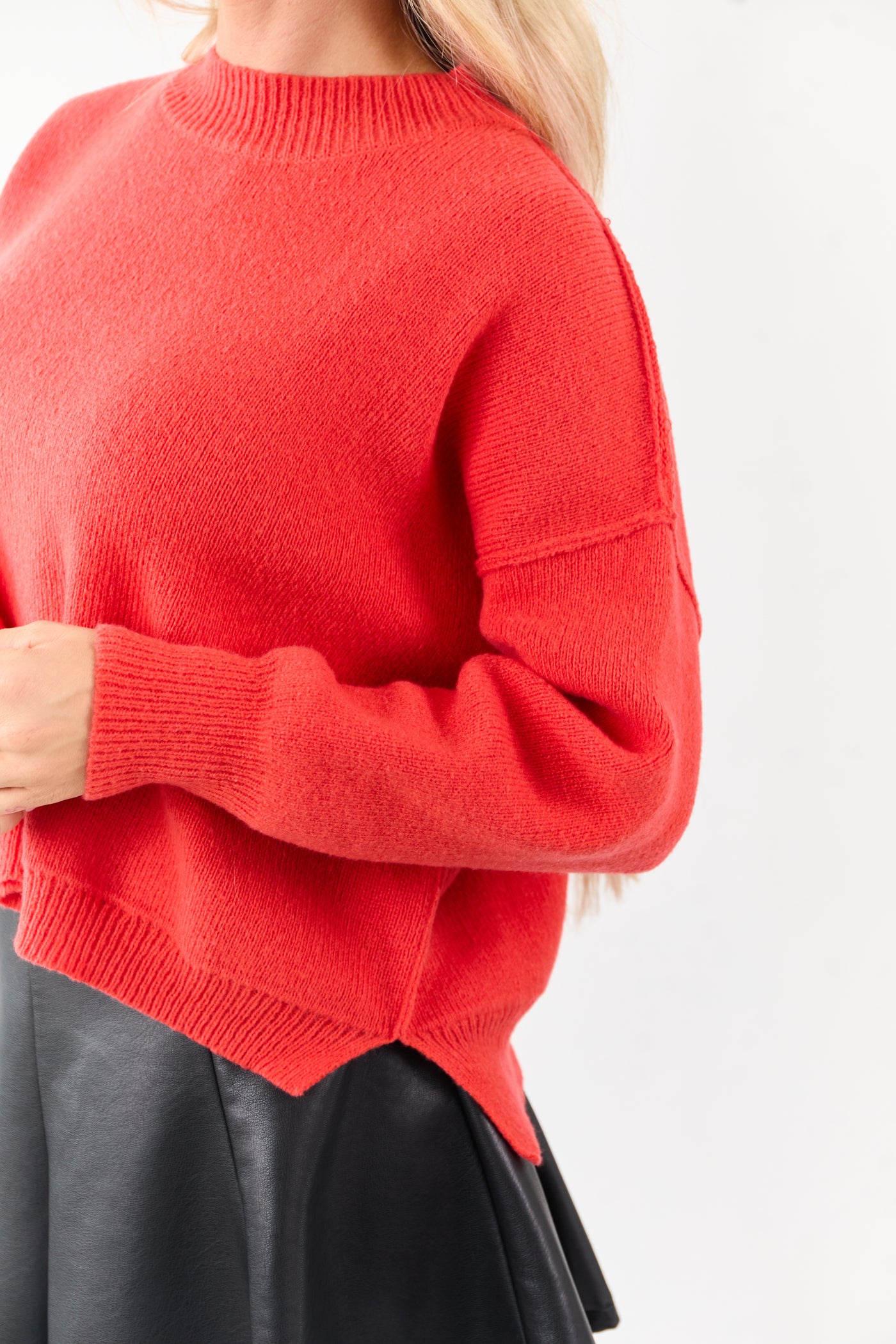 Lovelo Scarlet Reverse Stitch Relaxed Knit Sweater