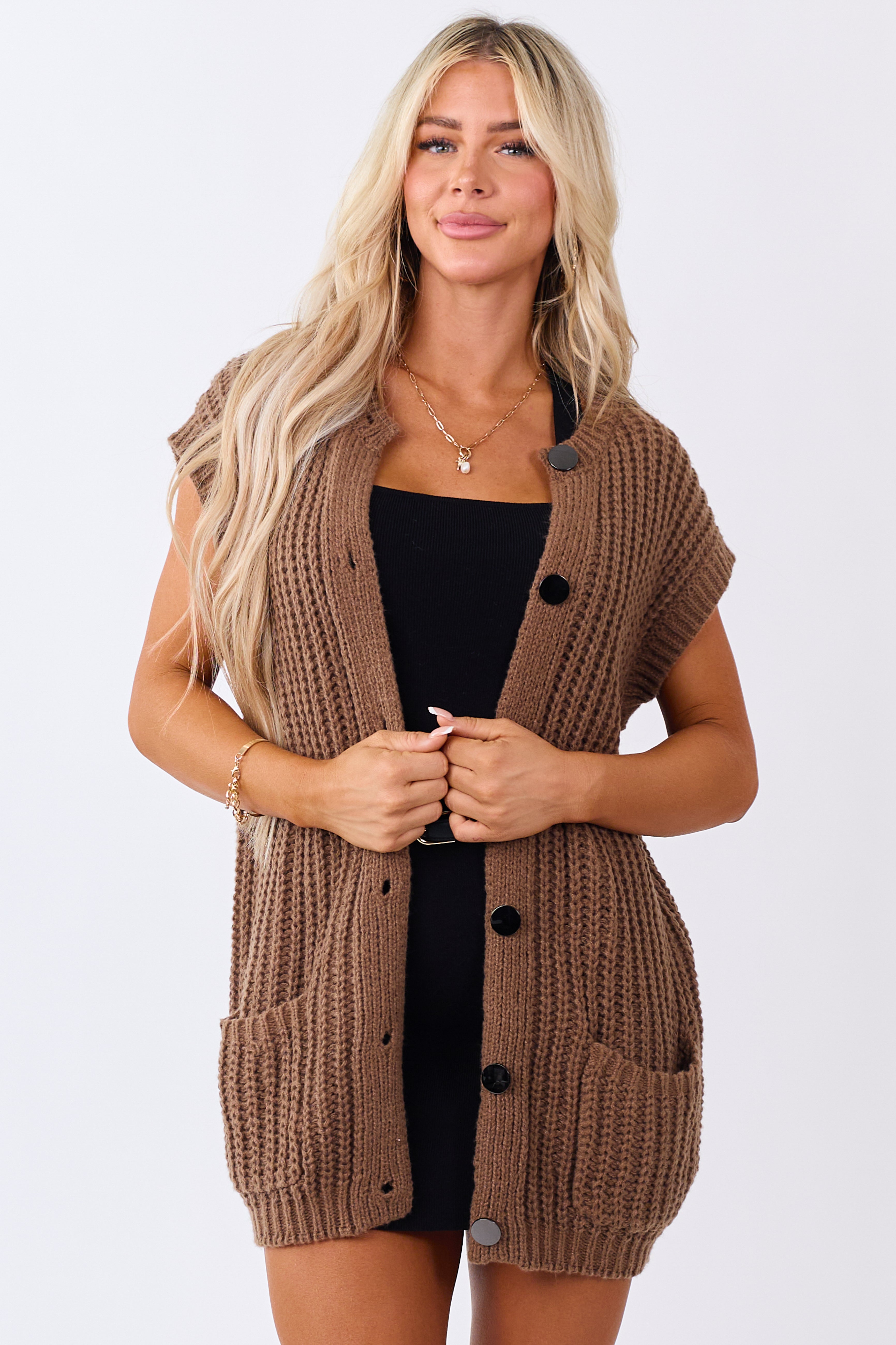 Lovelo Sepia Button Down Knit Sweater Vest