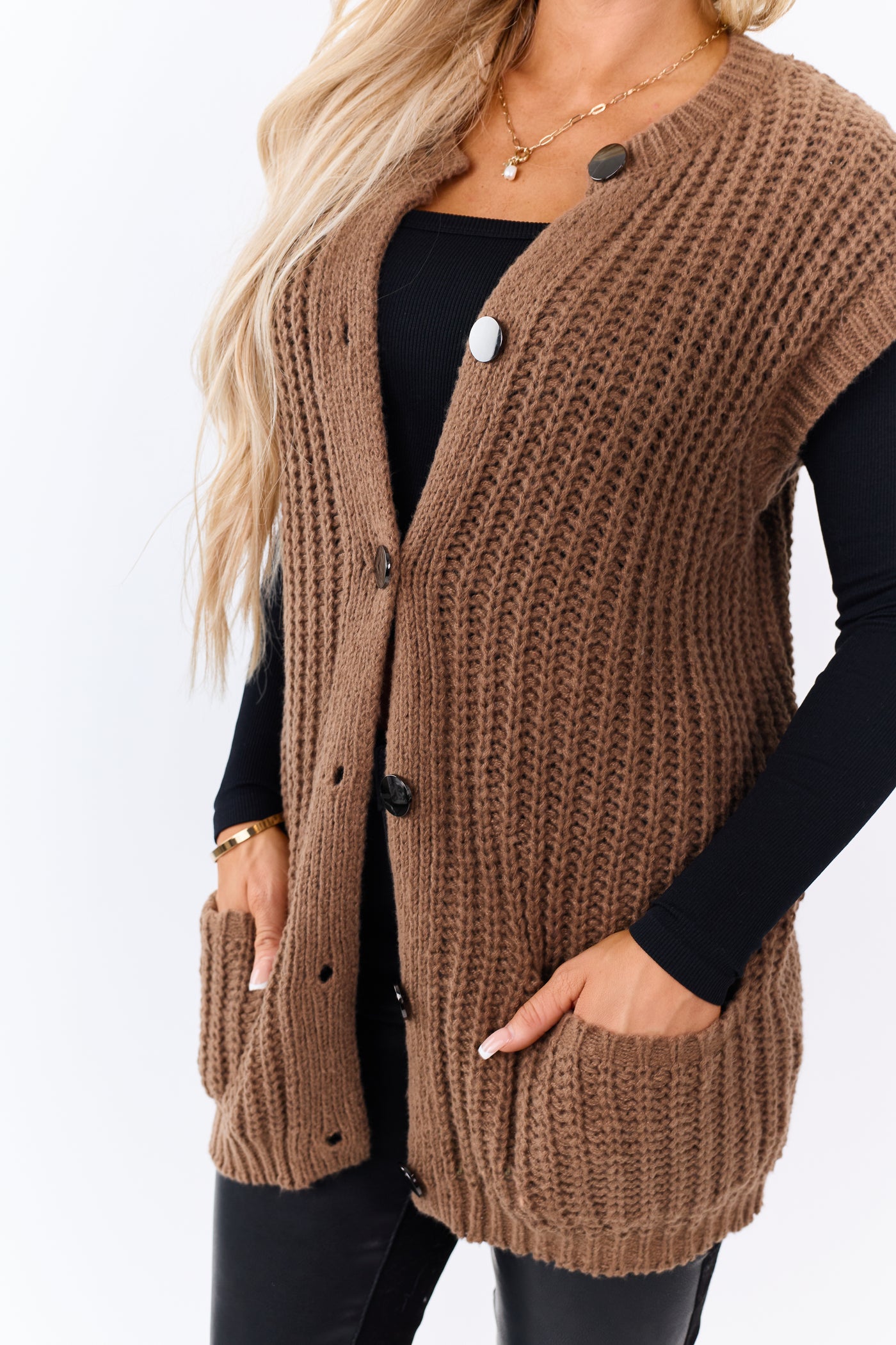 Lovelo Sepia Button Down Knit Sweater Vest