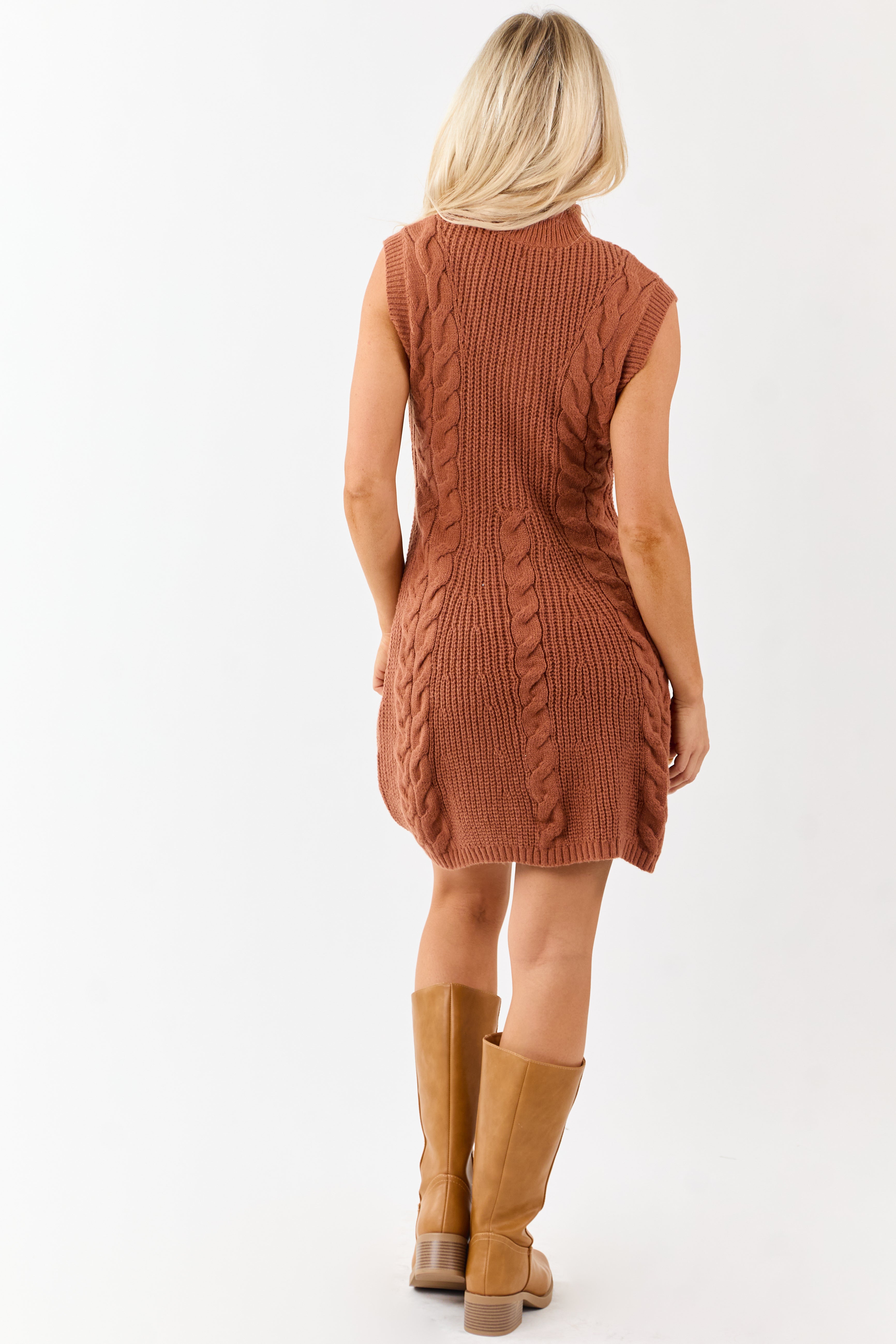 Lovelo Spice Mock Neck Cable Sweater Short Dress