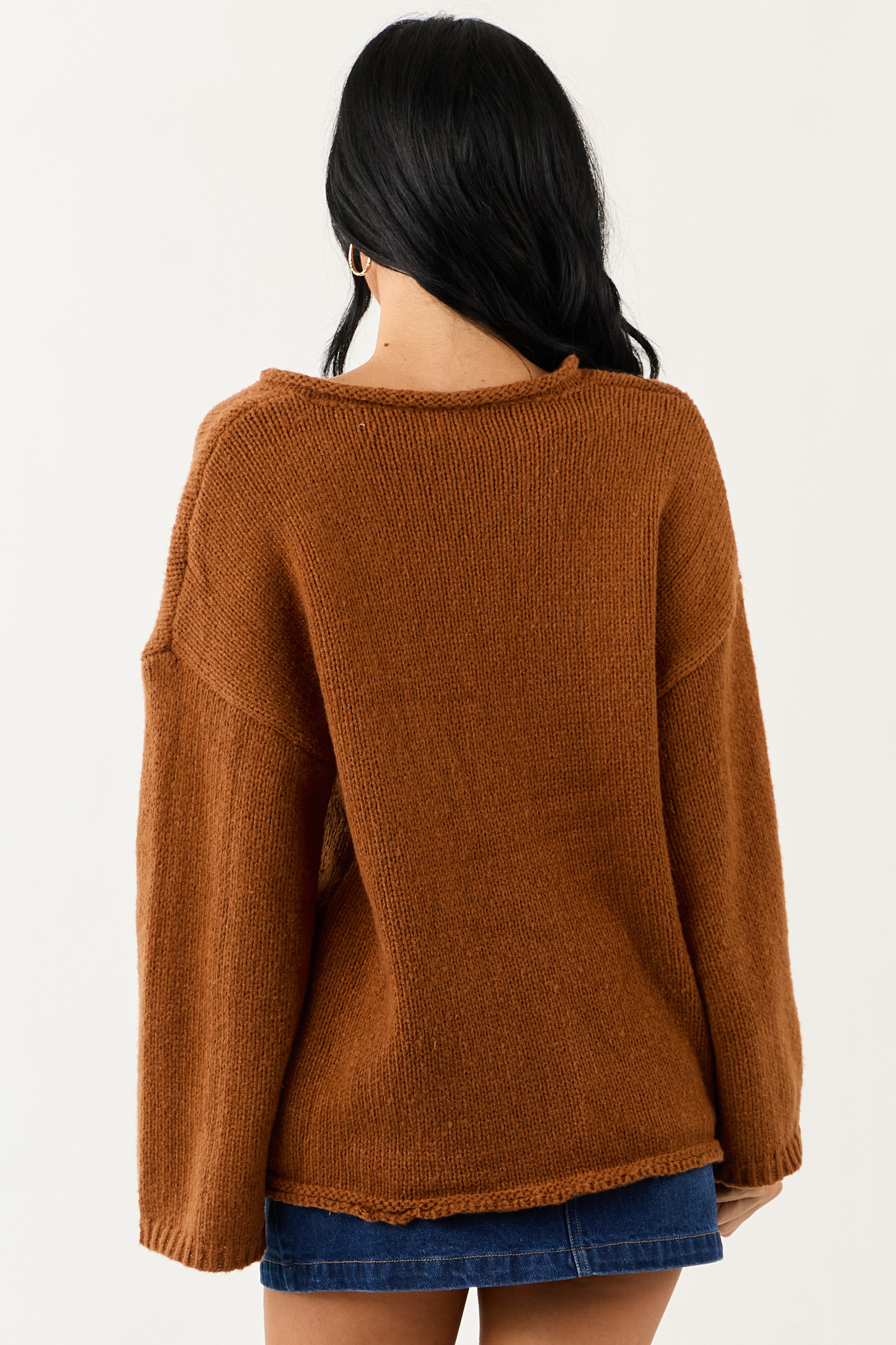 Lovelo Spice V Neck Long Sleeve Chunky Knit Sweater