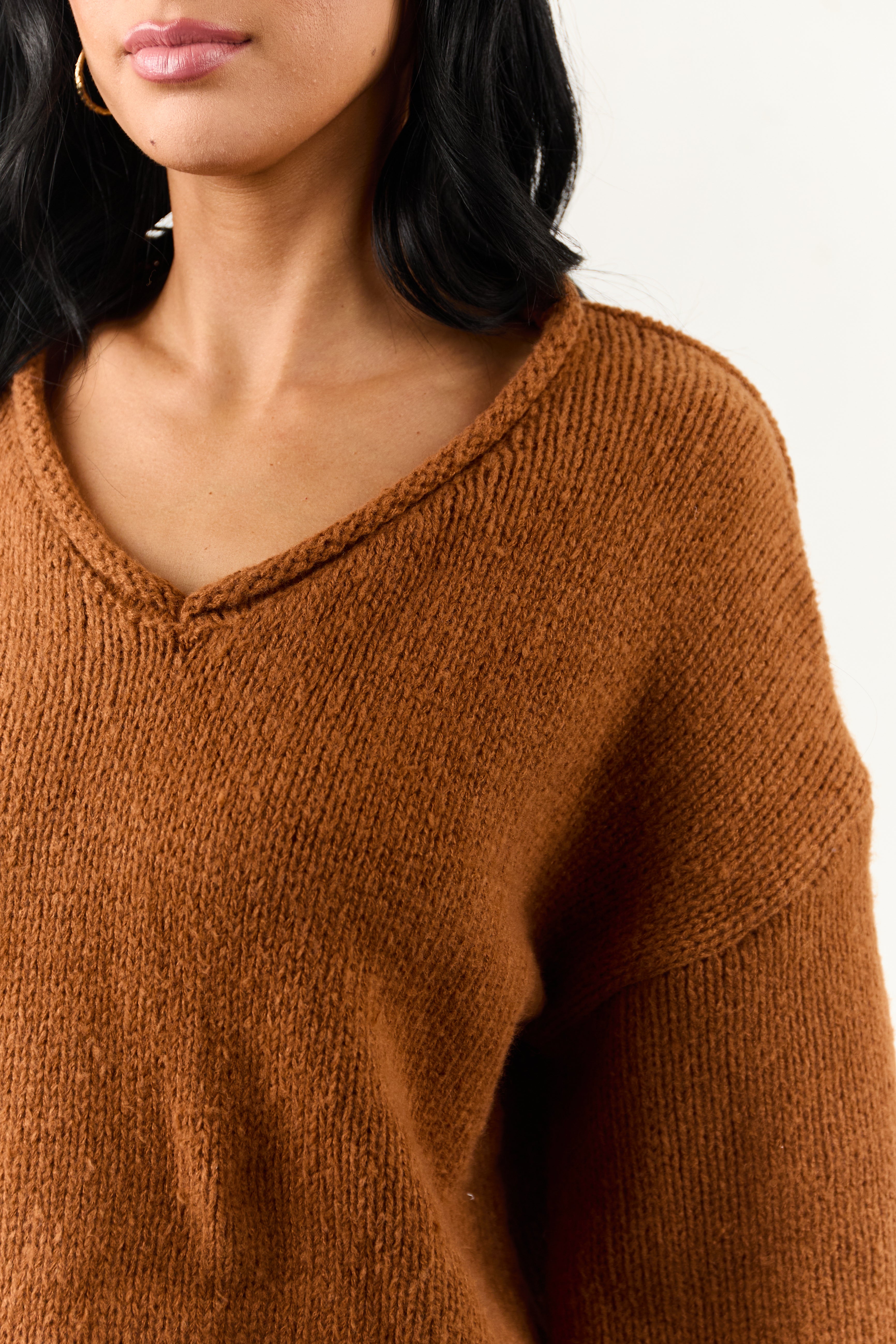 Lovelo Spice V Neck Long Sleeve Chunky Knit Sweater