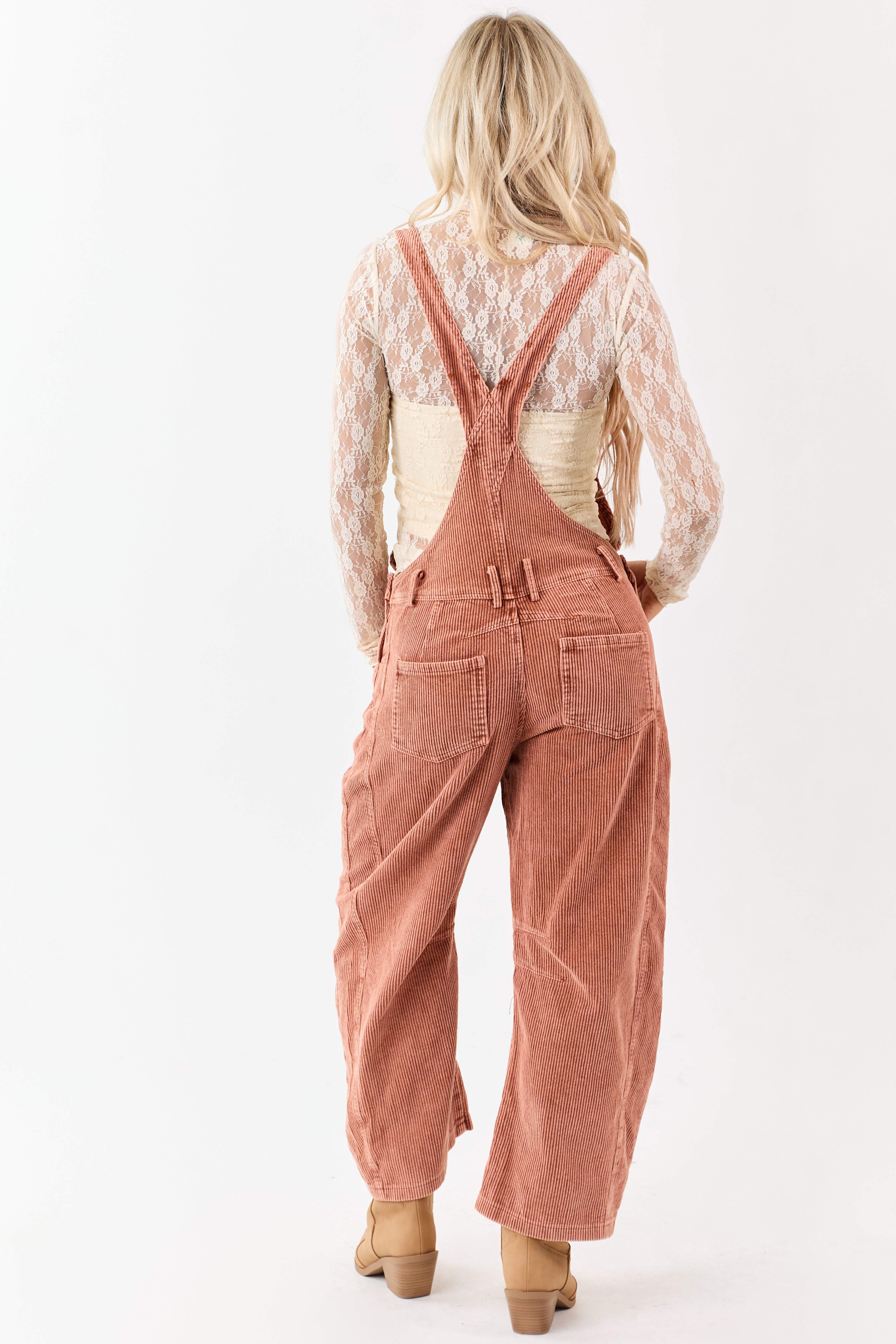 Lovelo Terracotta Corduroy Straight Leg Overalls