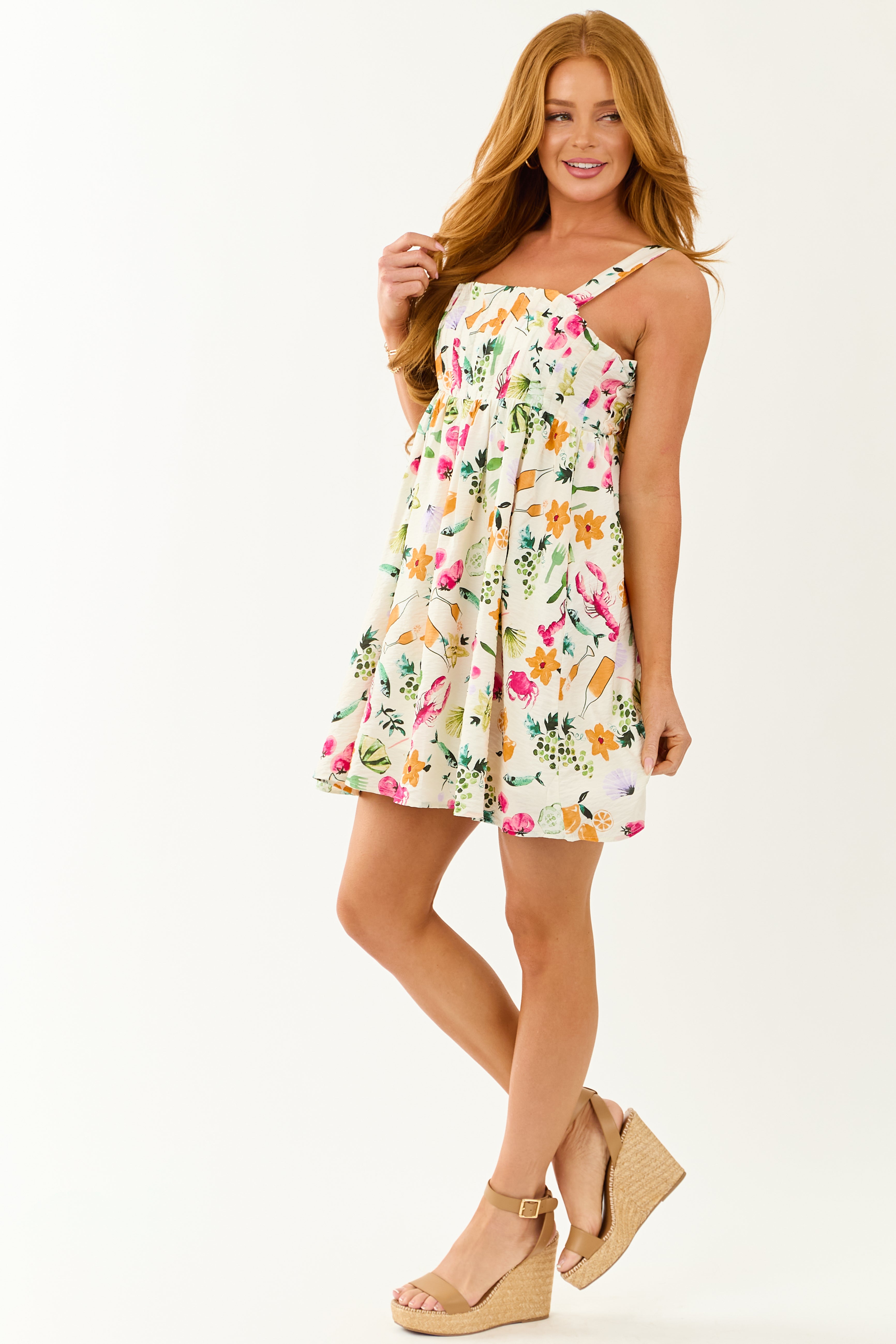 Lovelo Vanilla Abstract Print Pintuck Mini Dress