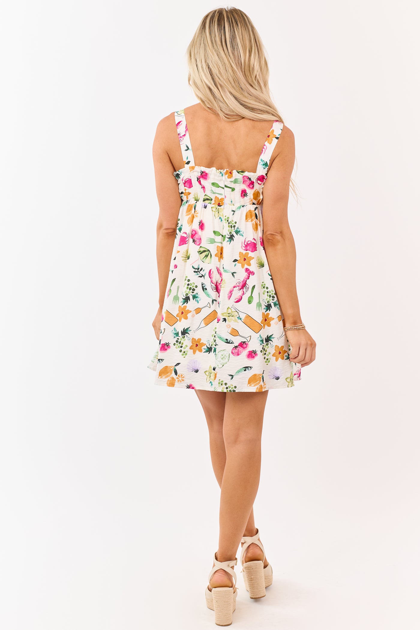 Lovelo Vanilla Souvenir Print Pintuck Mini Dress