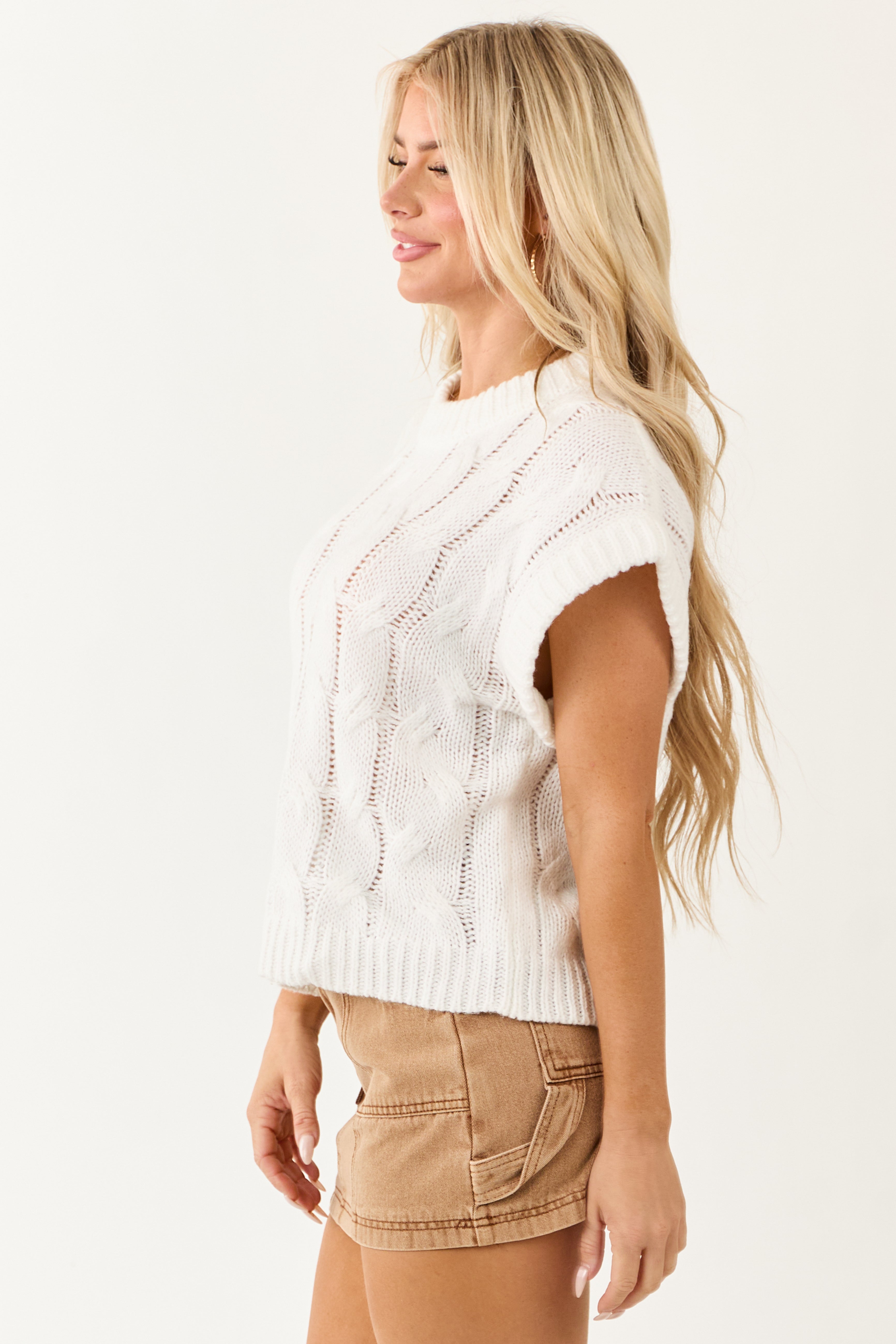 Lovelo White Cable Knit Sweater Vest