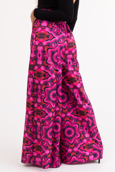 Magenta Abstract Print Super Wide Leg Pants