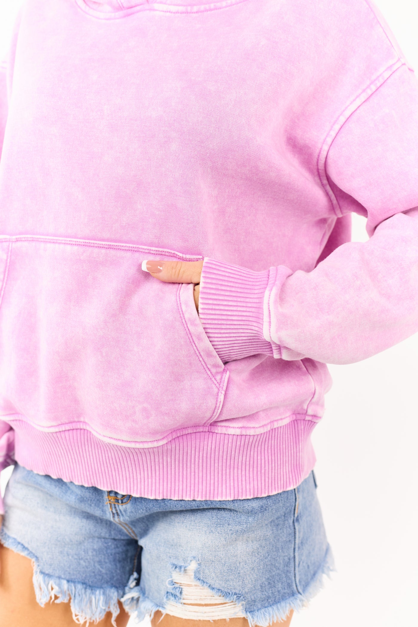 Magenta Acid Wash Fleece Pocket Hoodie