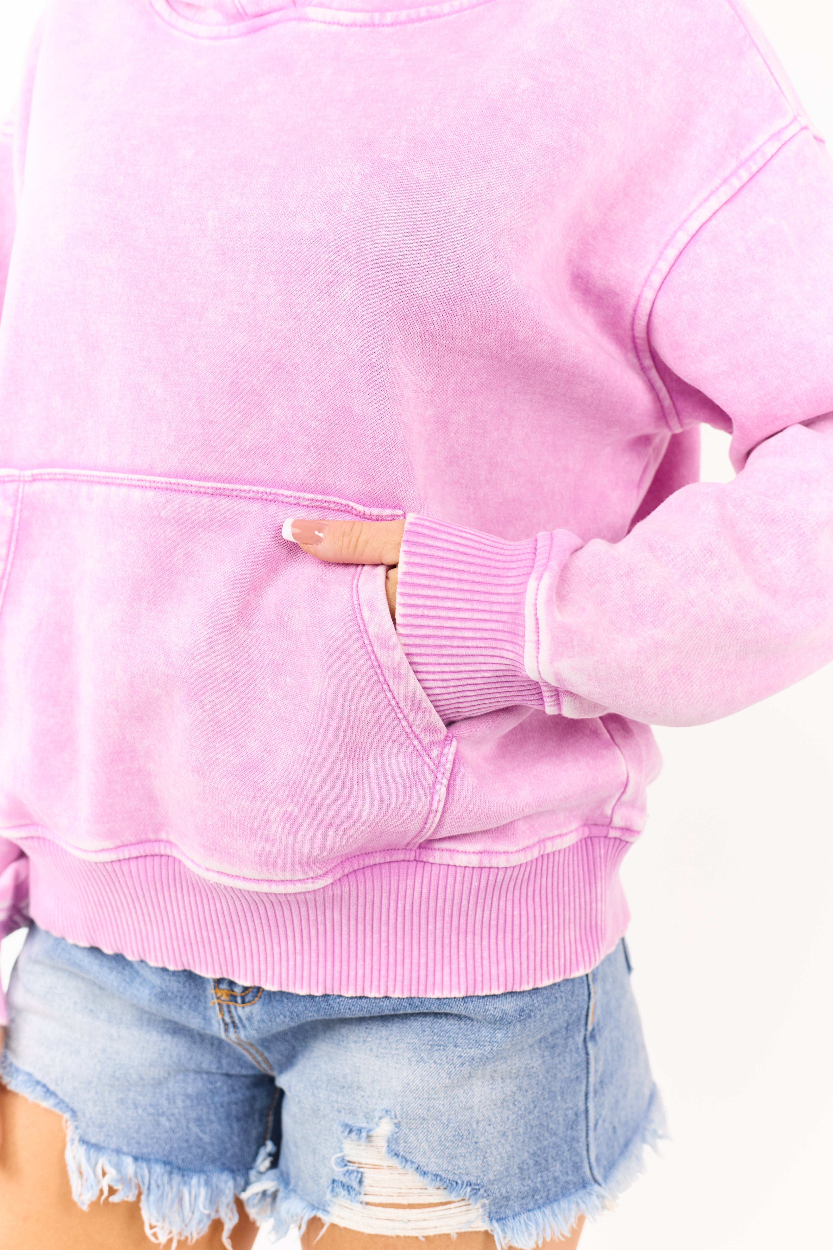 Magenta Acid Wash Fleece Pocket Hoodie