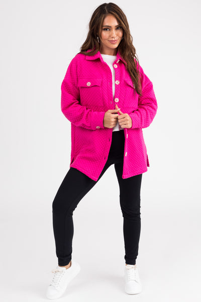 Magenta Button Down Quilted Shacket