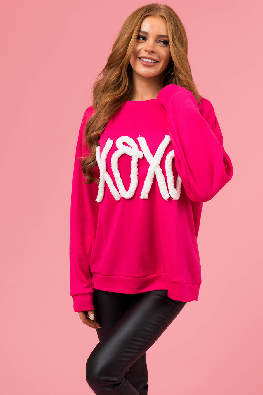 Magenta Chunky 'XOXO' Long Sleeve Sweatshirt