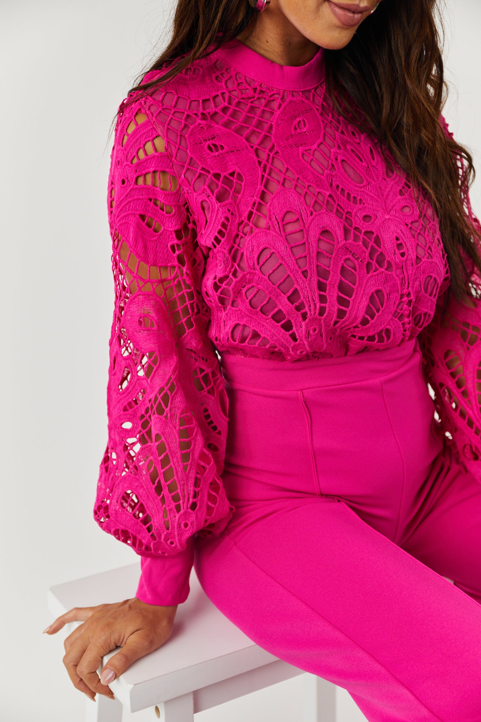 High neck crochet jumpsuit cheap