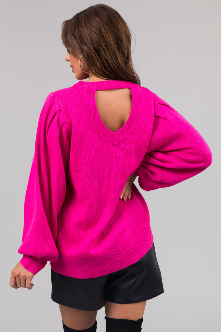 Magenta Cut Out Back Sweater