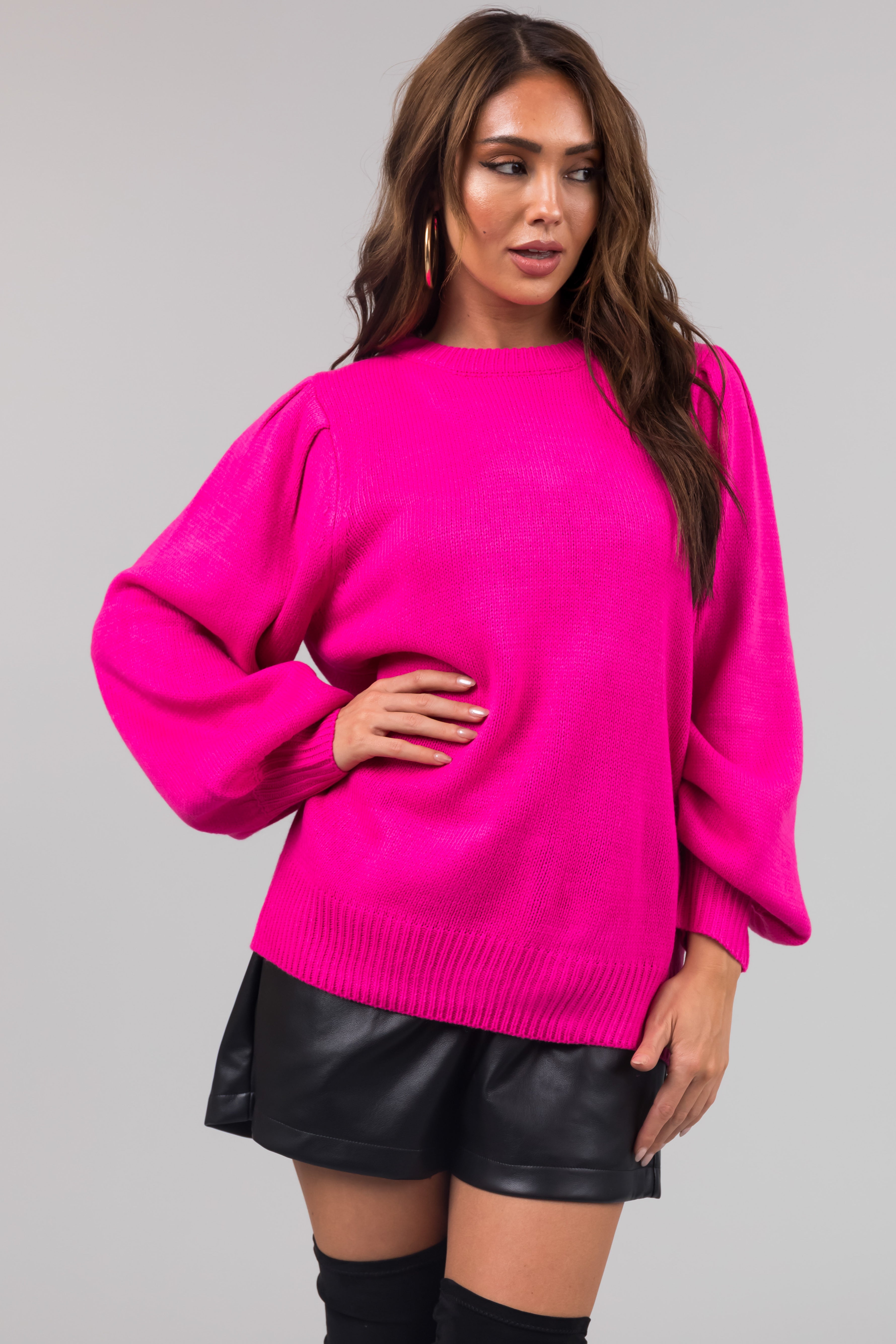 Magenta Cut Out Back Sweater | Lime Lush
