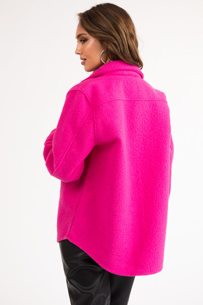 Magenta Fuzzy Button Down Long Sleeve Shacket