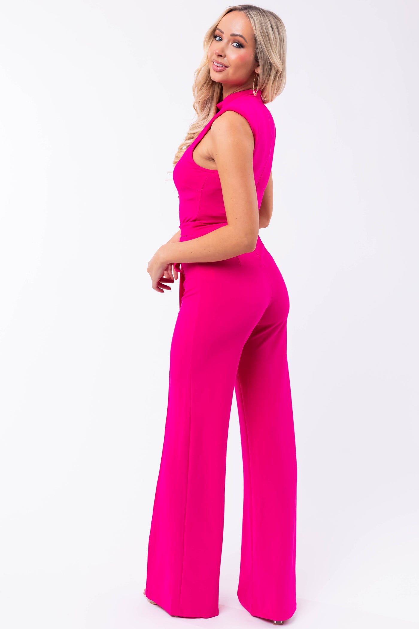 Magenta Lace Up Chain Sleeveless Jumpsuit