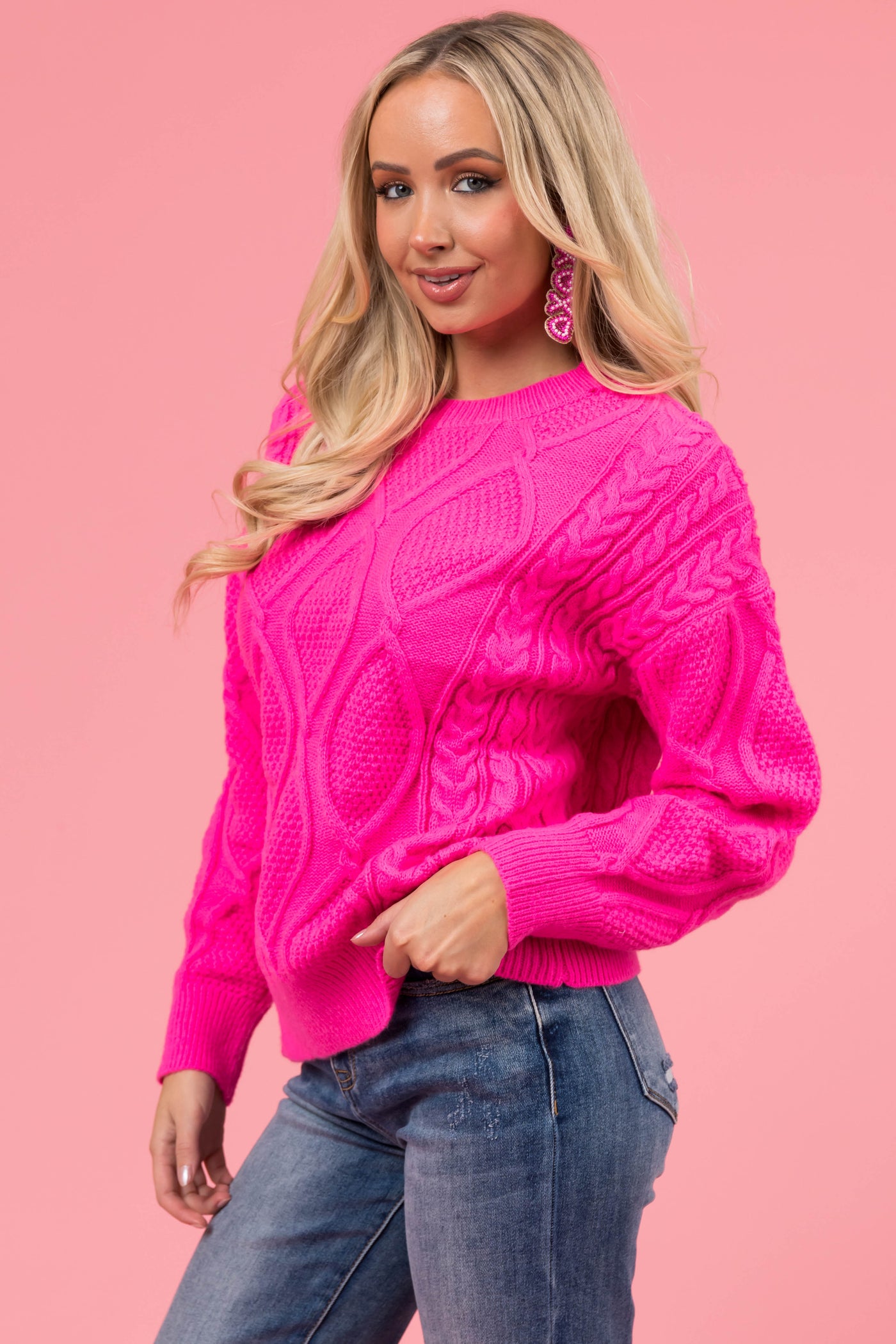 Magenta Oversized Cable Knit Sweater