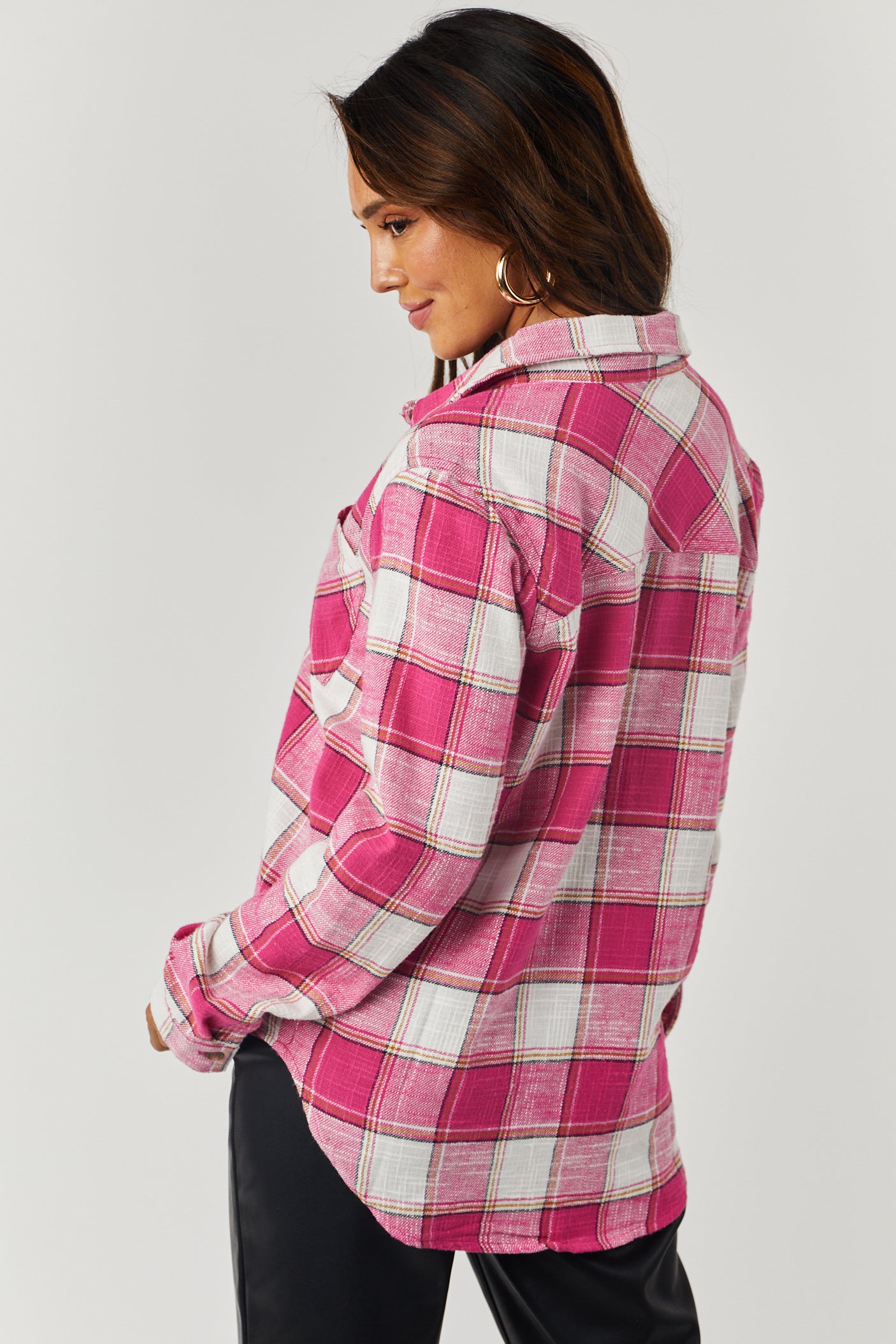 Magenta Plaid Cotton Lightweight Shirt Jacket Lime Lush Boutique