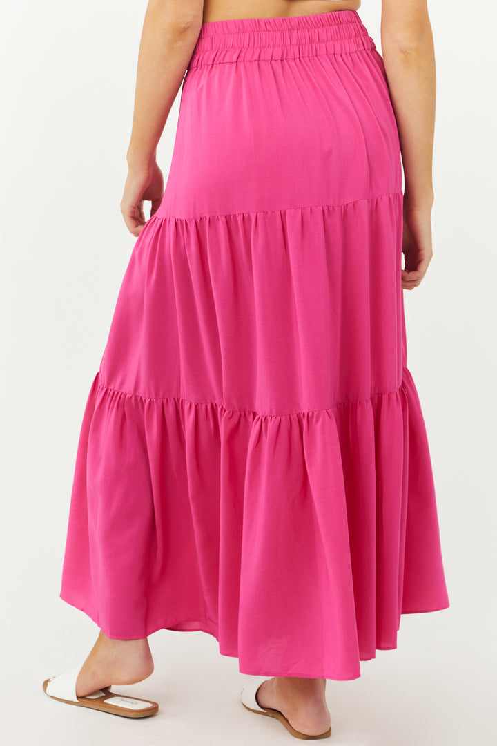 Magenta Tiered Smocked Waist Woven Maxi Skirt