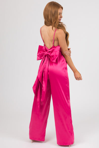 Magenta Wide Leg Jumpsuit with Bow Back