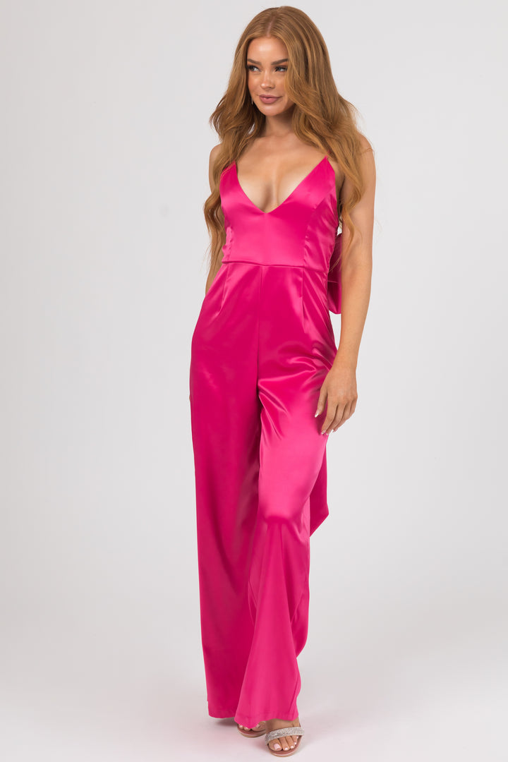 Magenta Wide Leg Jumpsuit with Bow Back