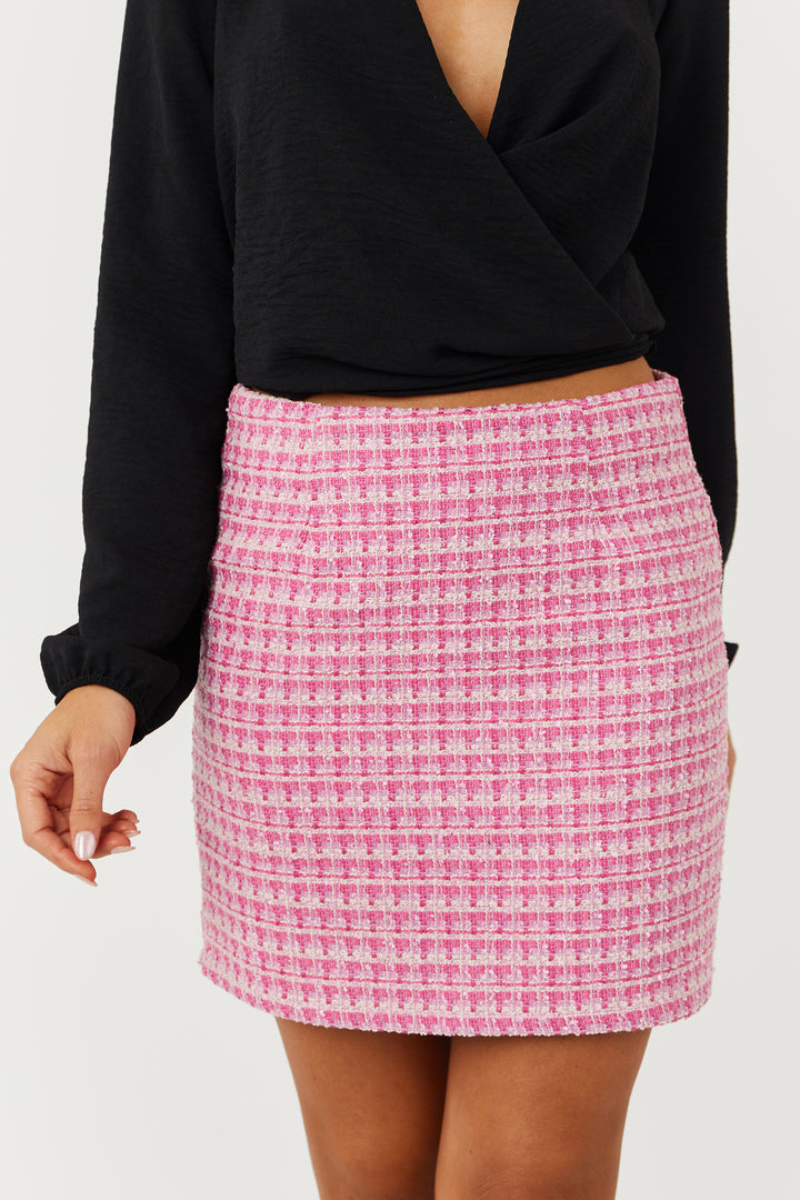 Magenta and Cream Chanel Tweed Mini Skirt