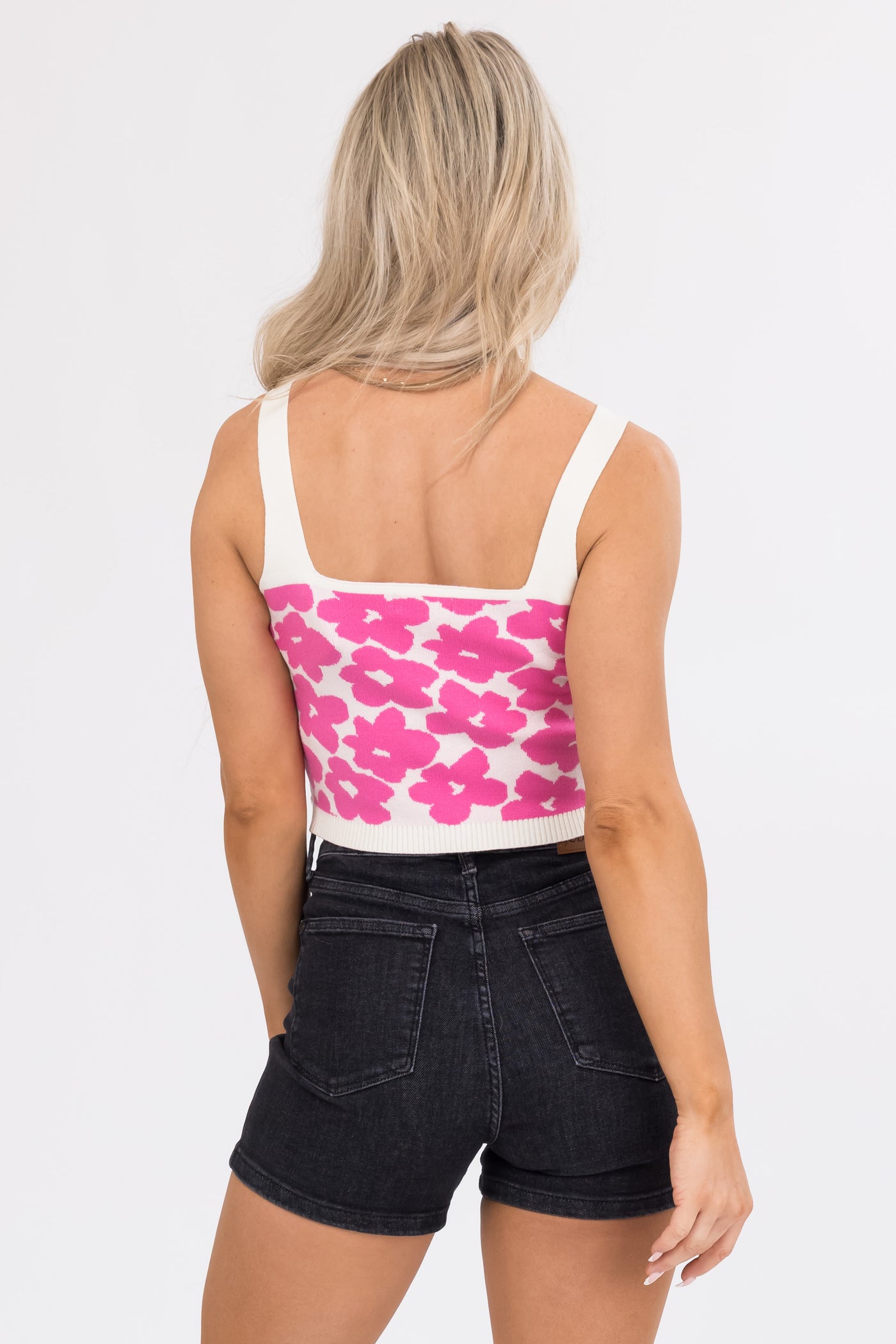 Magenta and Cream Floral Print Sleeveless Top