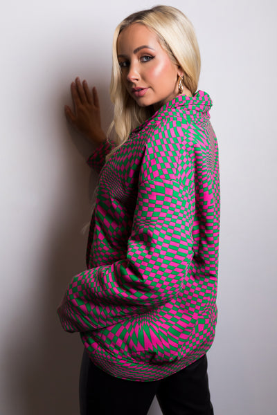 Magenta and Kelly Green Geometric Print Jacket