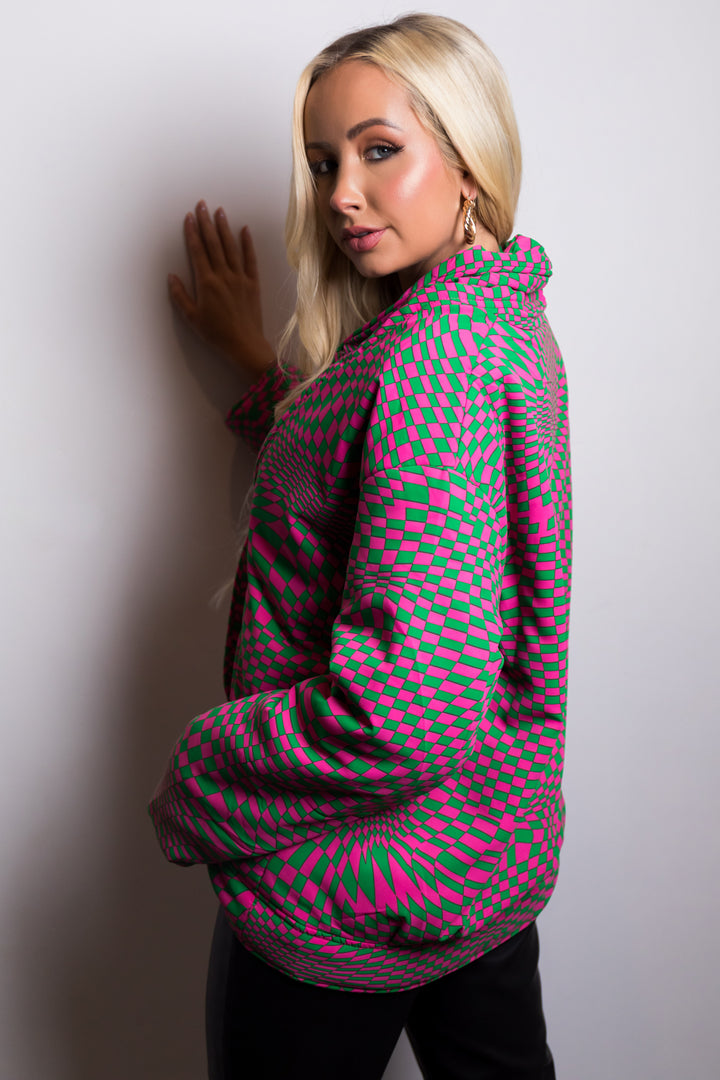 Magenta and Kelly Green Geometric Print Jacket