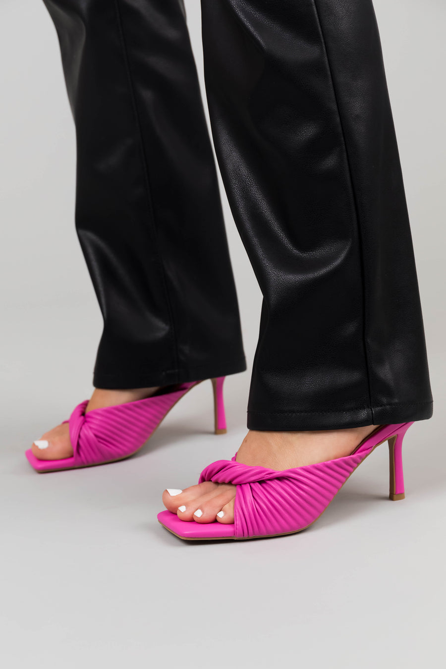 Magenta Faux Leather Twisted Square Toe Heels