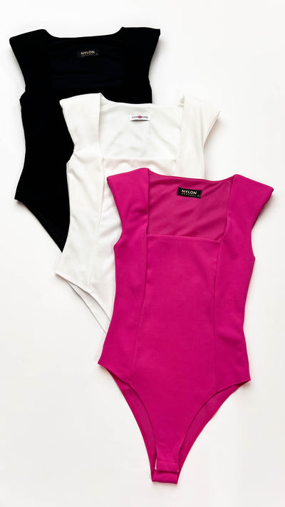 Magenta Square Neck Dart Seam Bodysuit
