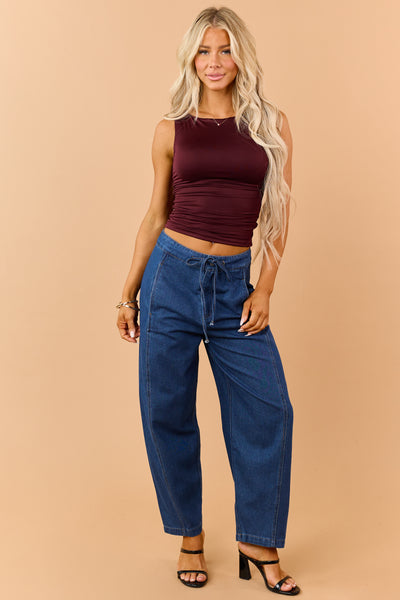 Mahogany Ruched Boatneck Stretchy Tank Top