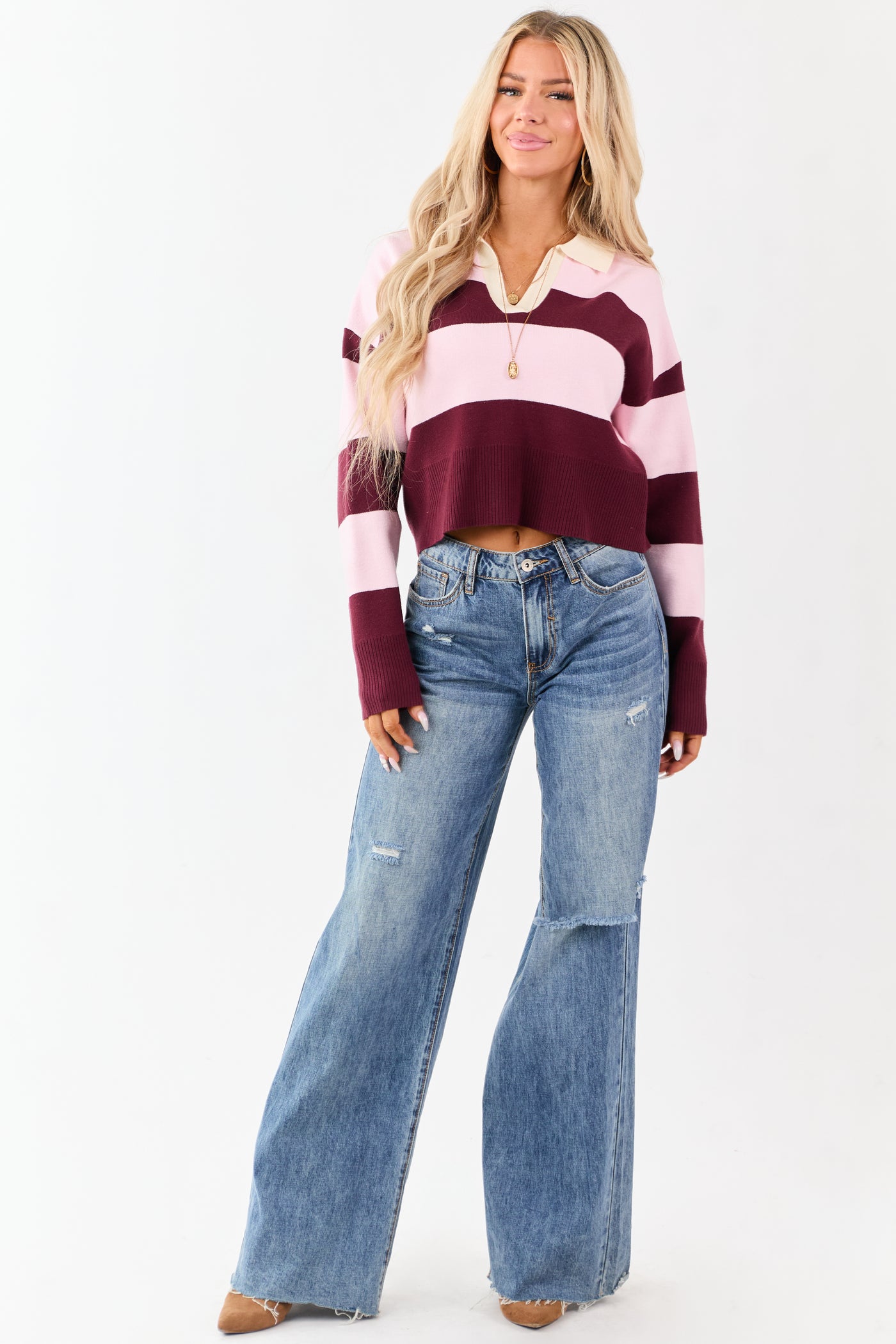 Mahogany Striped Rugby Style Sweater
