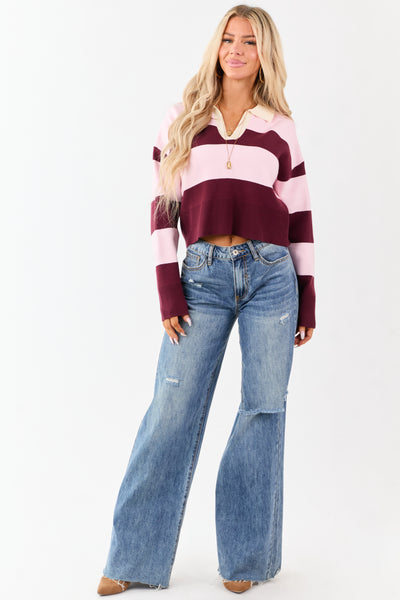 Mahogany Striped Rugby Style Sweater