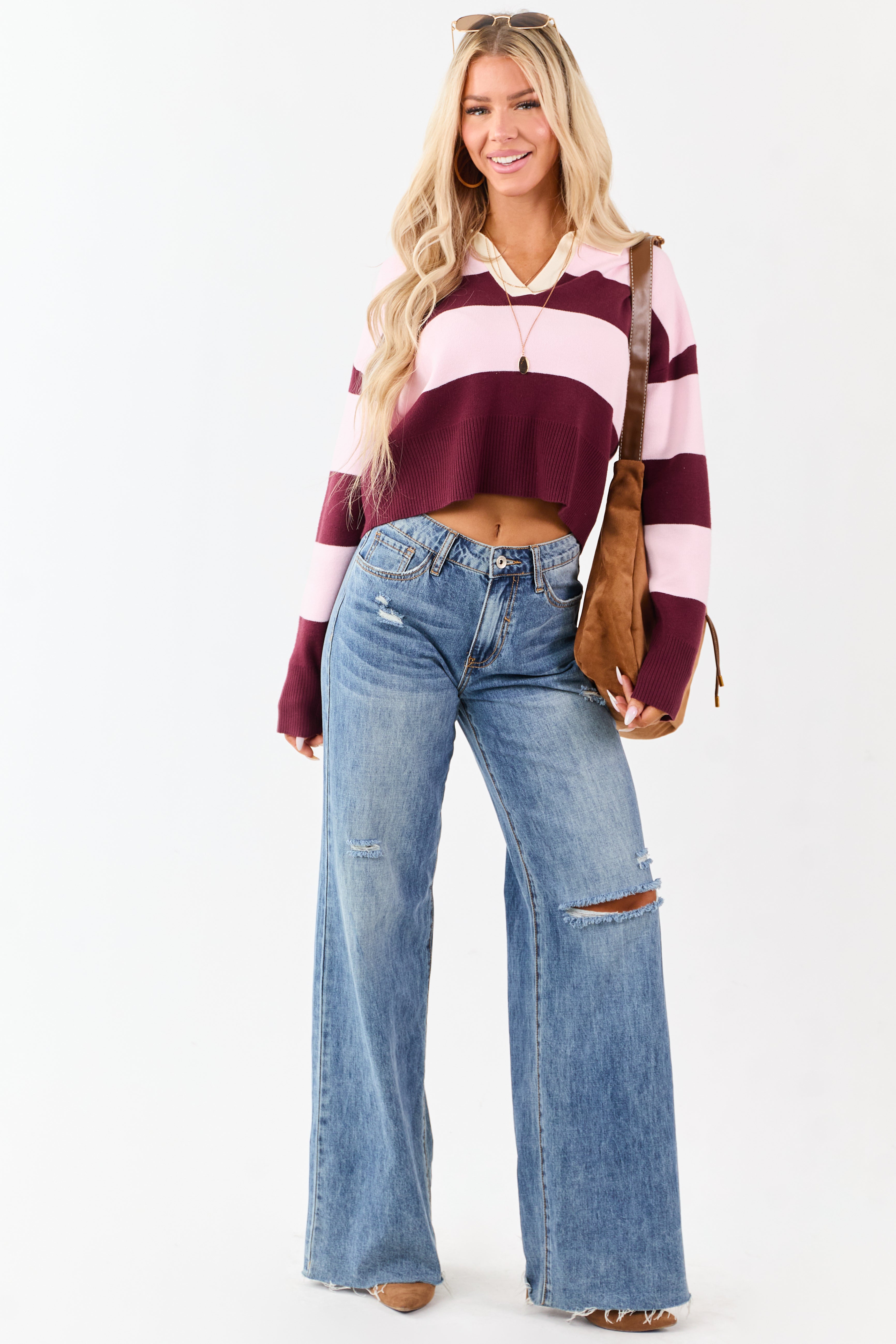 Mahogany Striped Rugby Style Sweater
