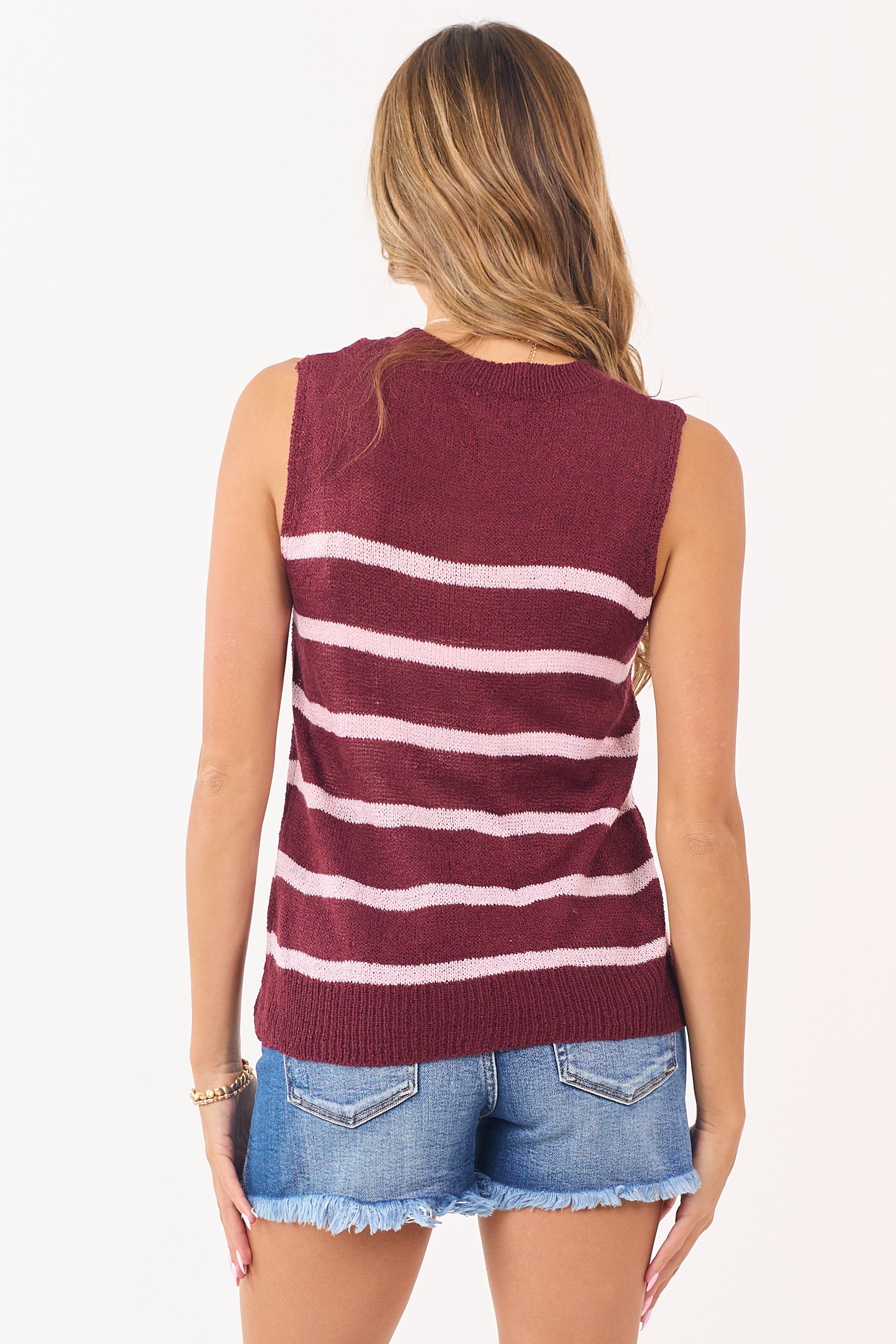 Mahogany and Mauve Striped Sweater Tank Top