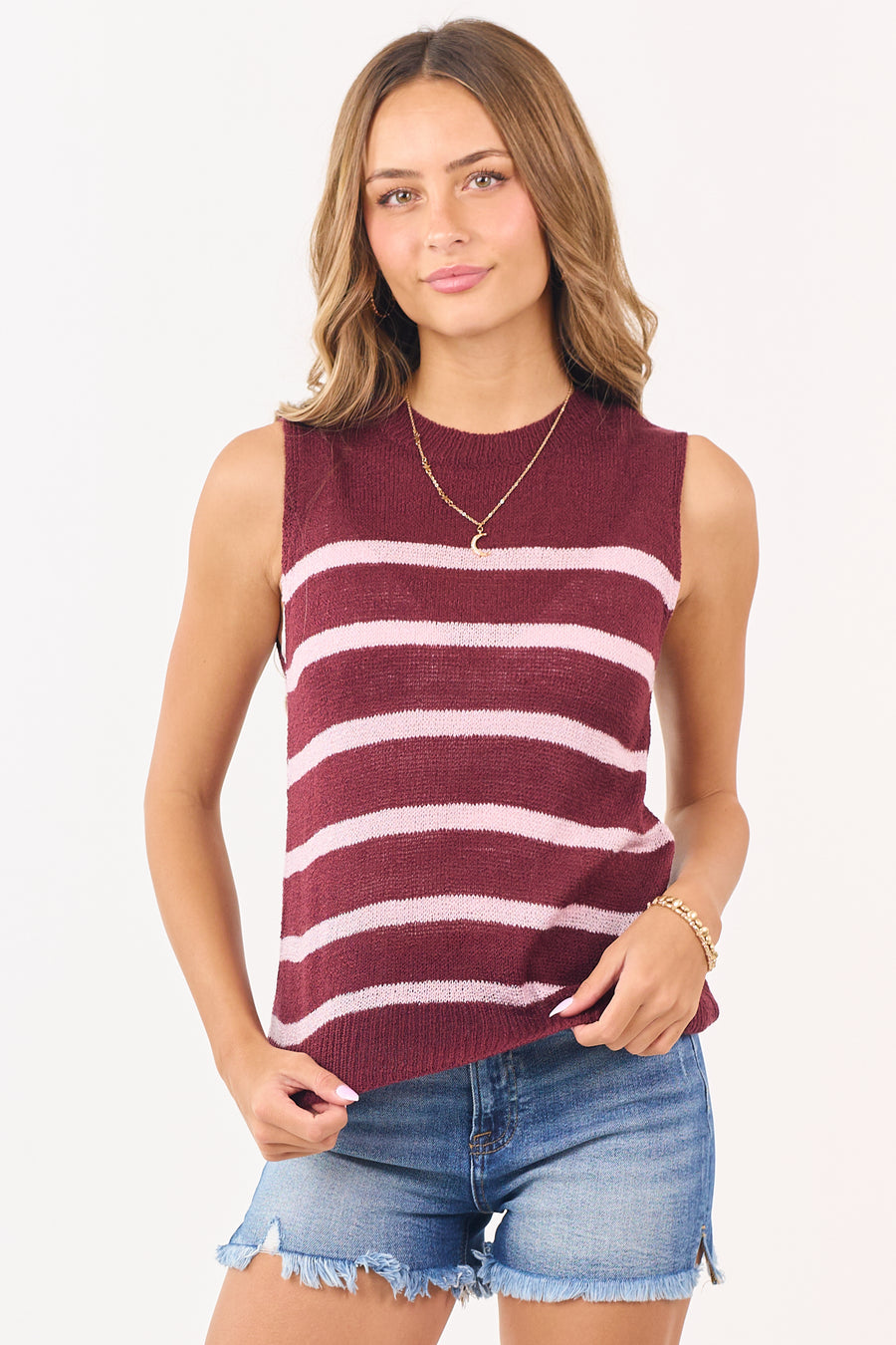 Mahogany and Mauve Striped Sweater Tank Top