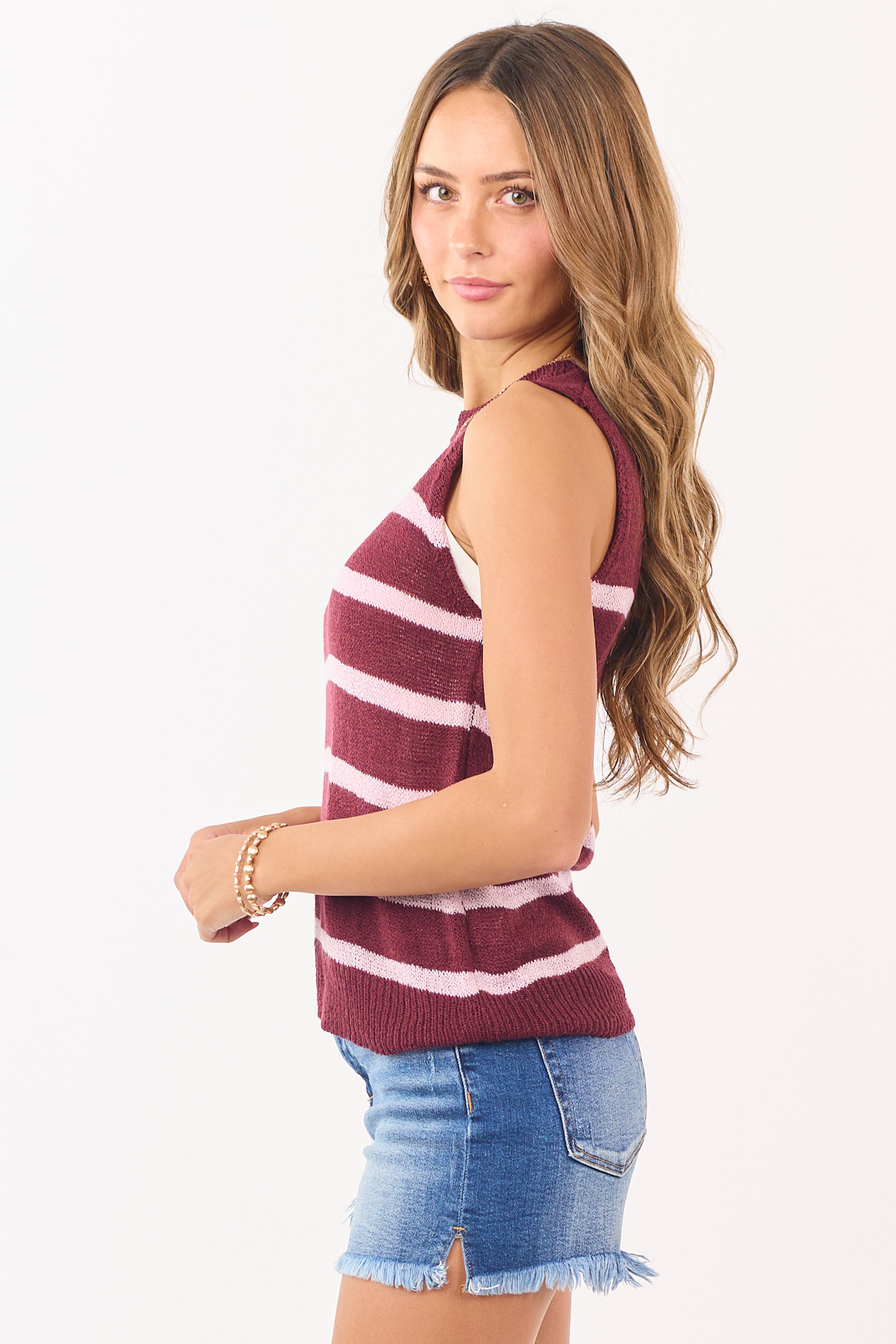 Mahogany and Mauve Striped Sweater Tank Top