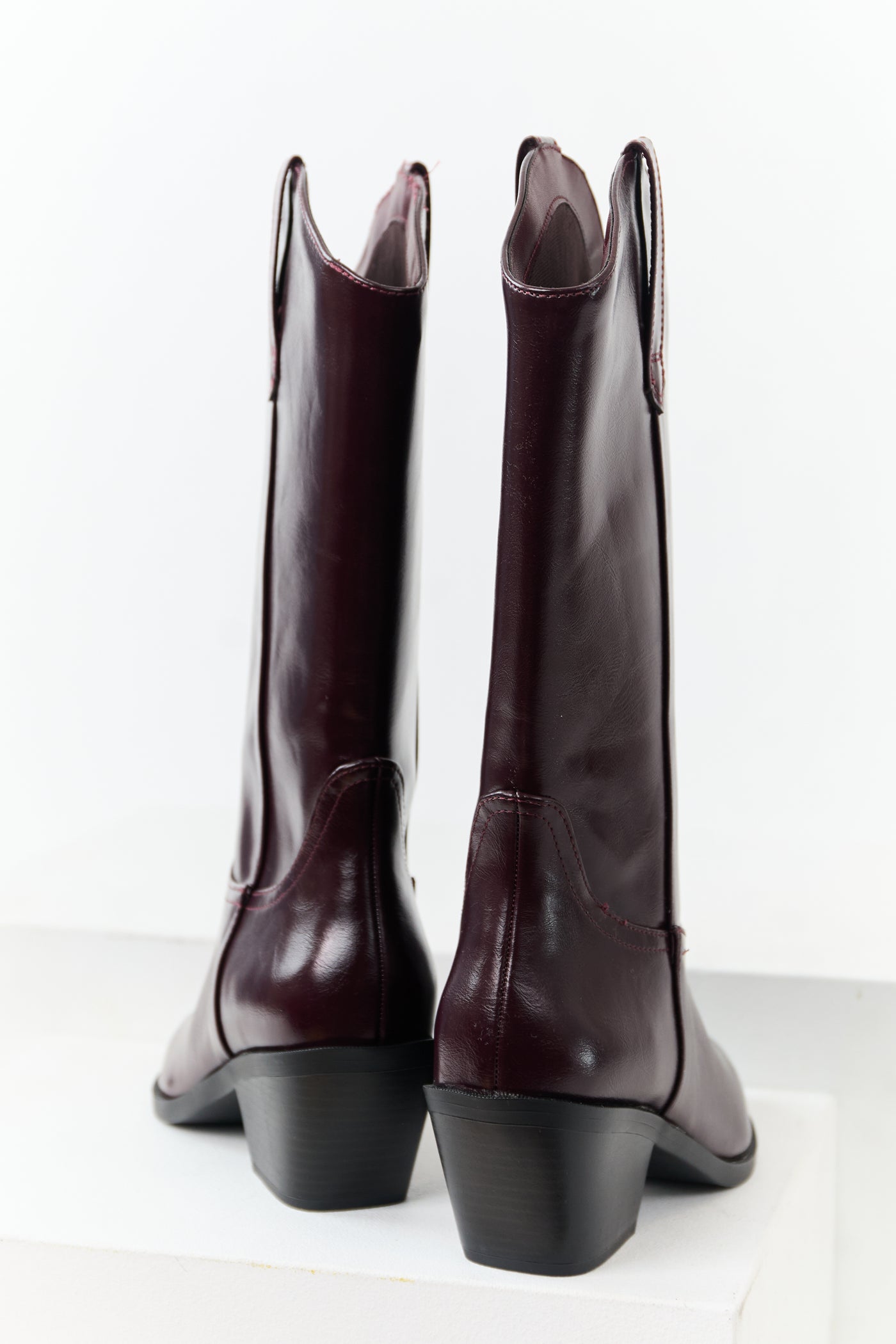 Mahogany Faux Leather Western Style Tall Boots