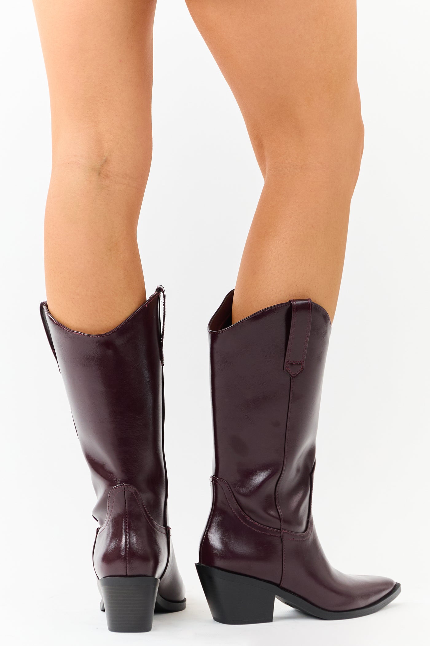 Mahogany Faux Leather Western Style Tall Boots
