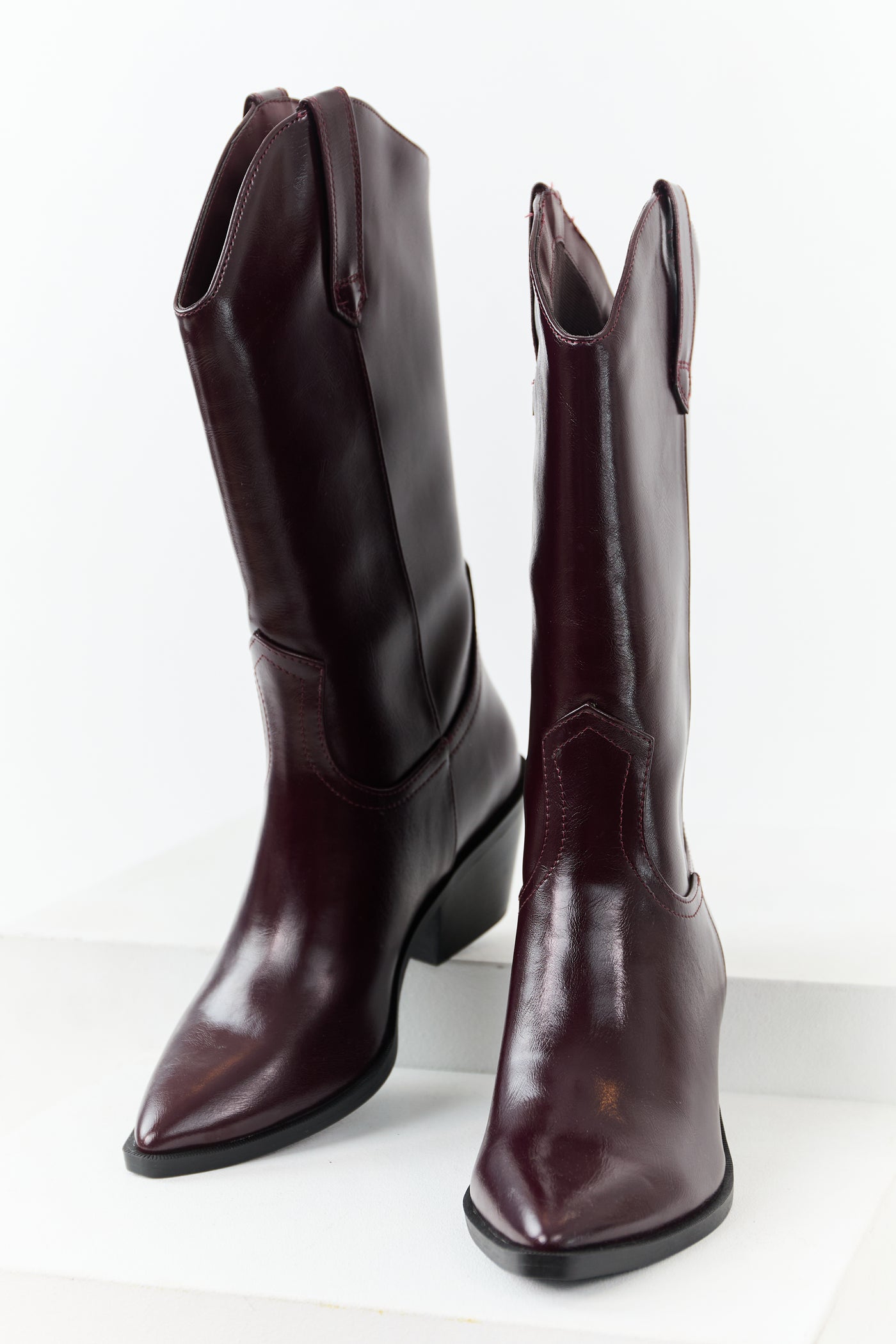 Mahogany Faux Leather Western Style Tall Boots
