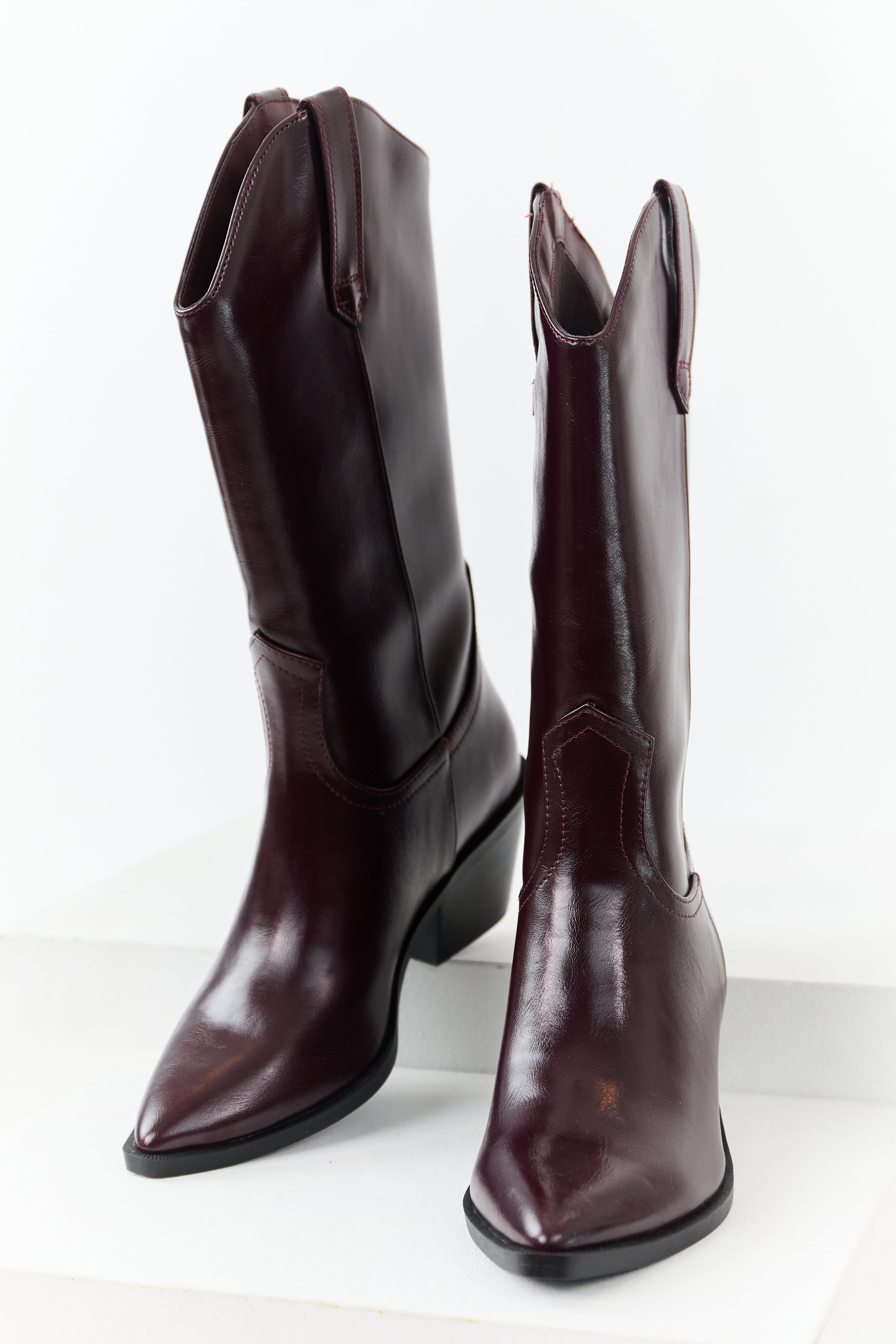 Mahogany Faux Leather Western Style Tall Boots