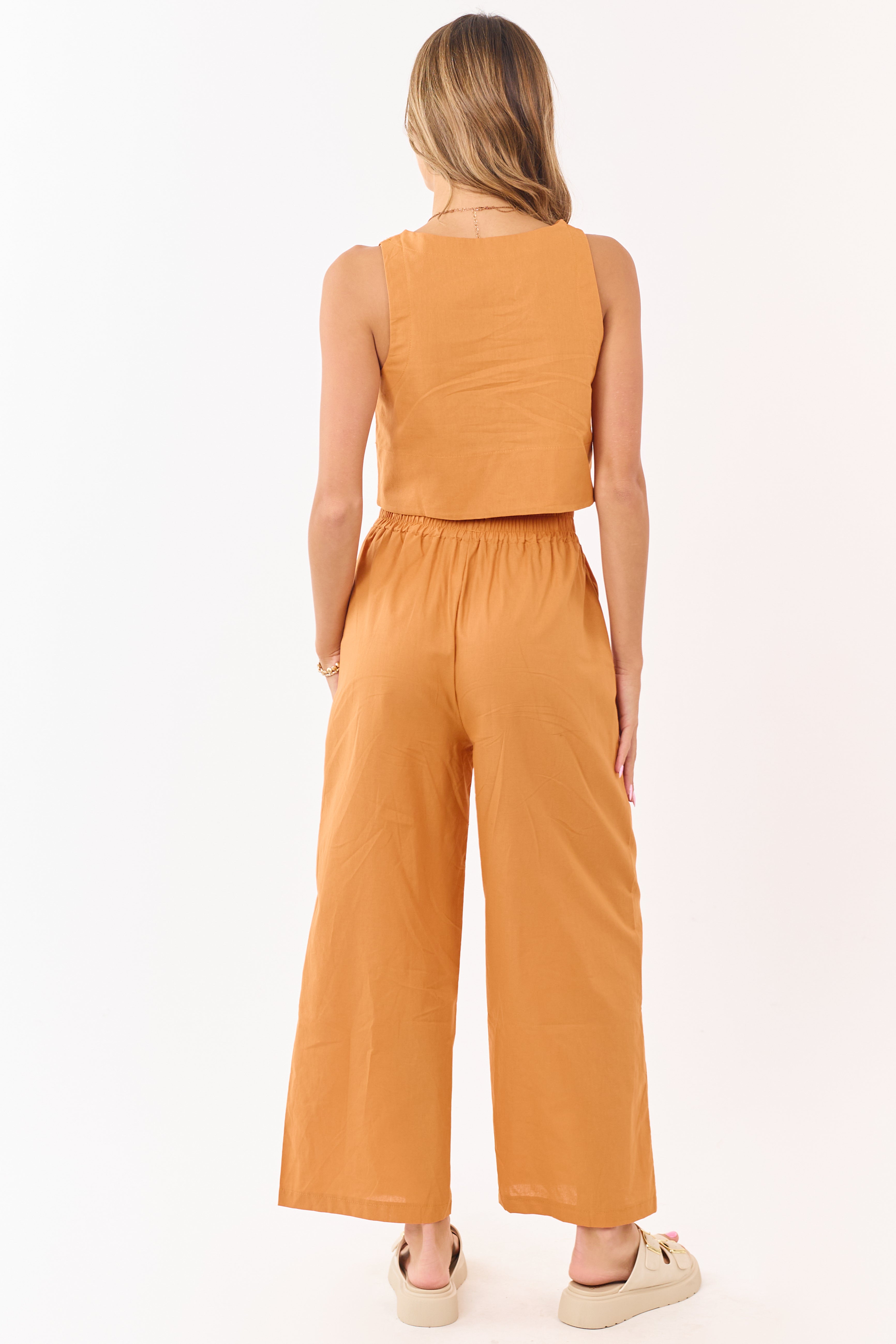 Mango Cropped Tank Top and Wide Leg Pants Set