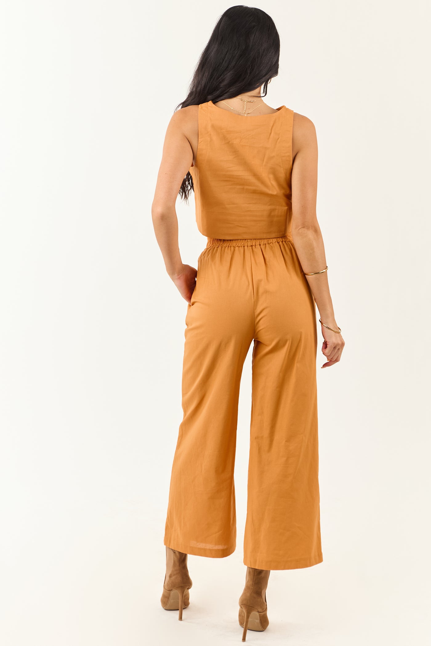 Mango Cropped Tank Top and Wide Leg Pants Set