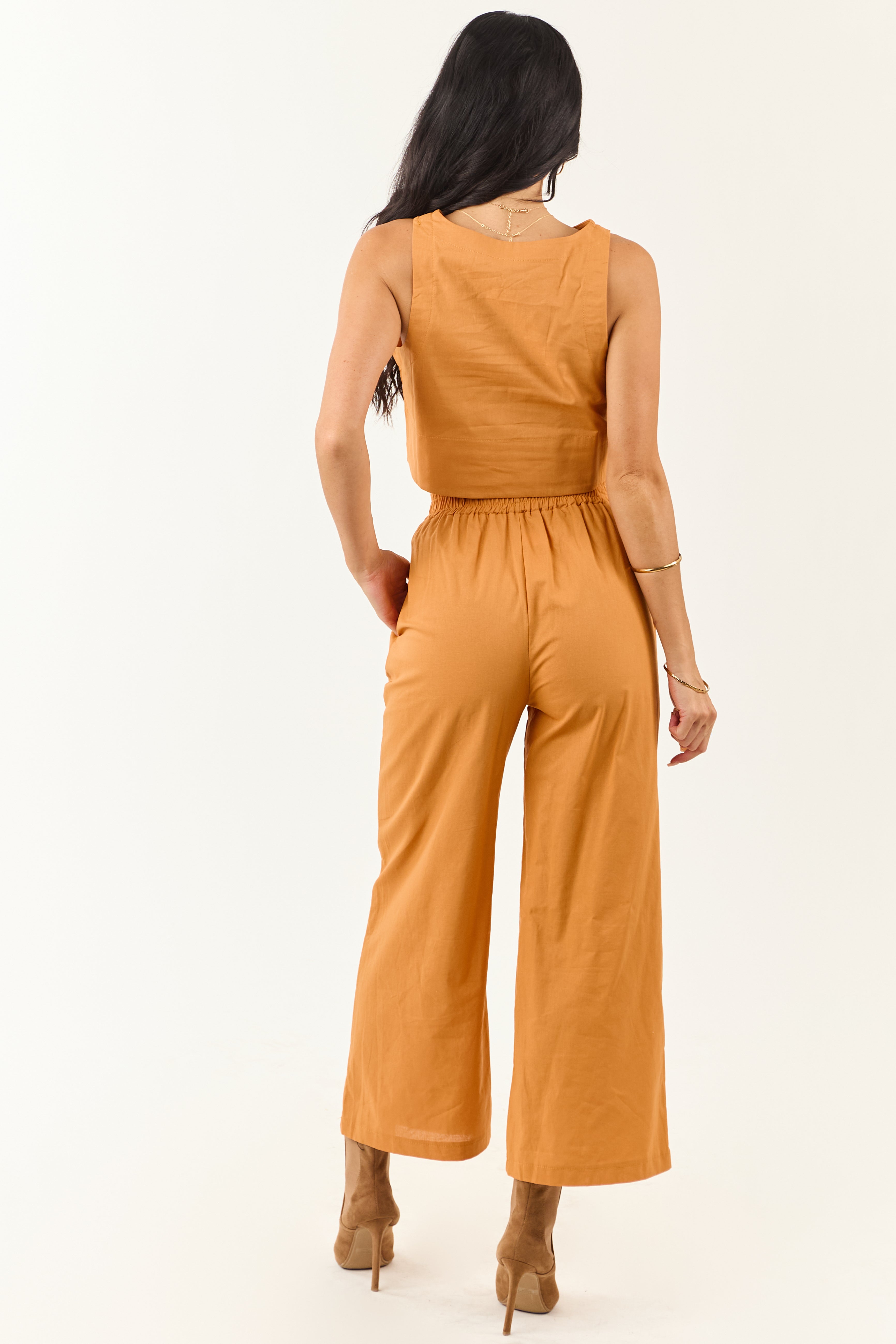 Mango Cropped Tank Top and Wide Leg Pants Set
