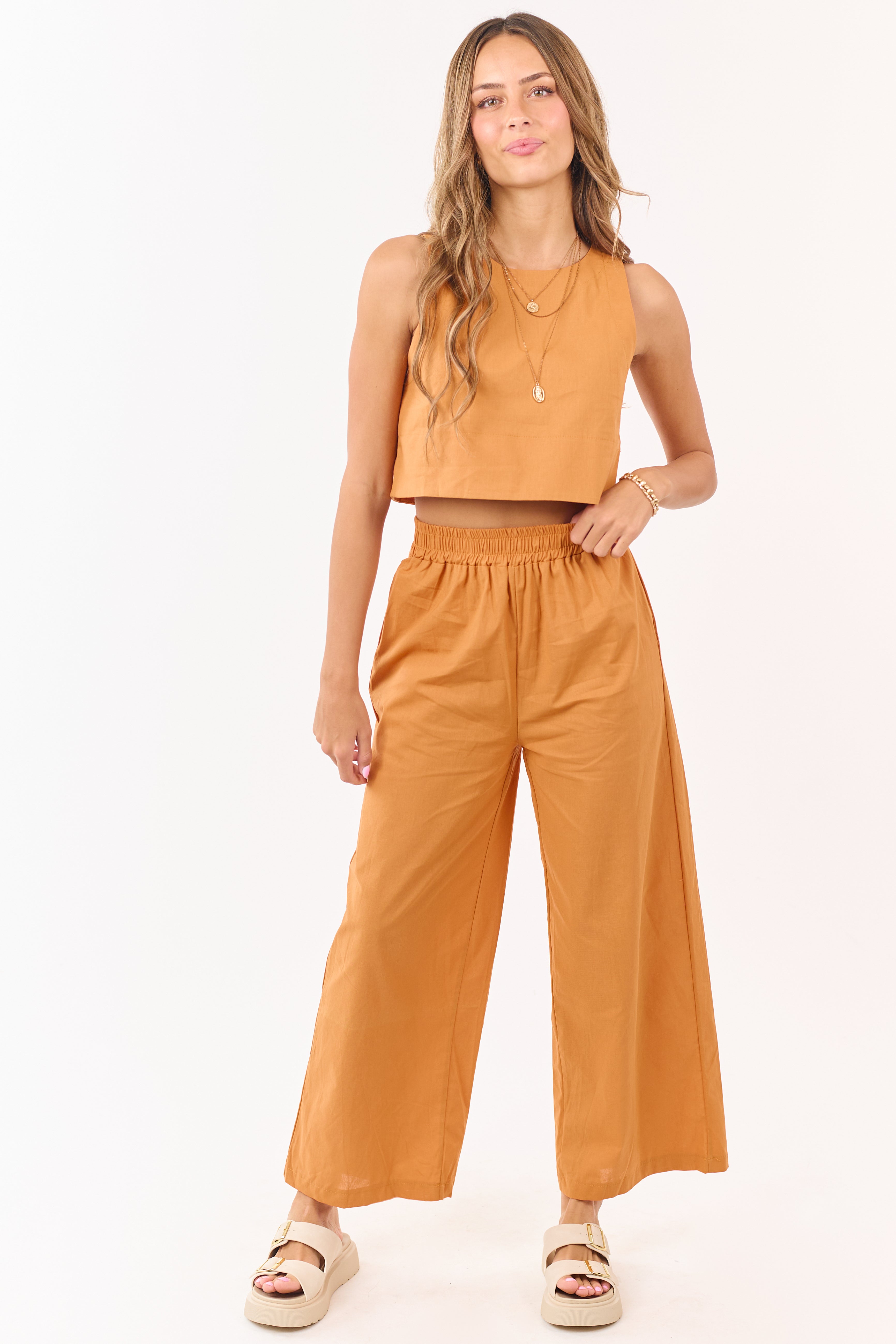Mango Cropped Tank Top and Wide Leg Pants Set