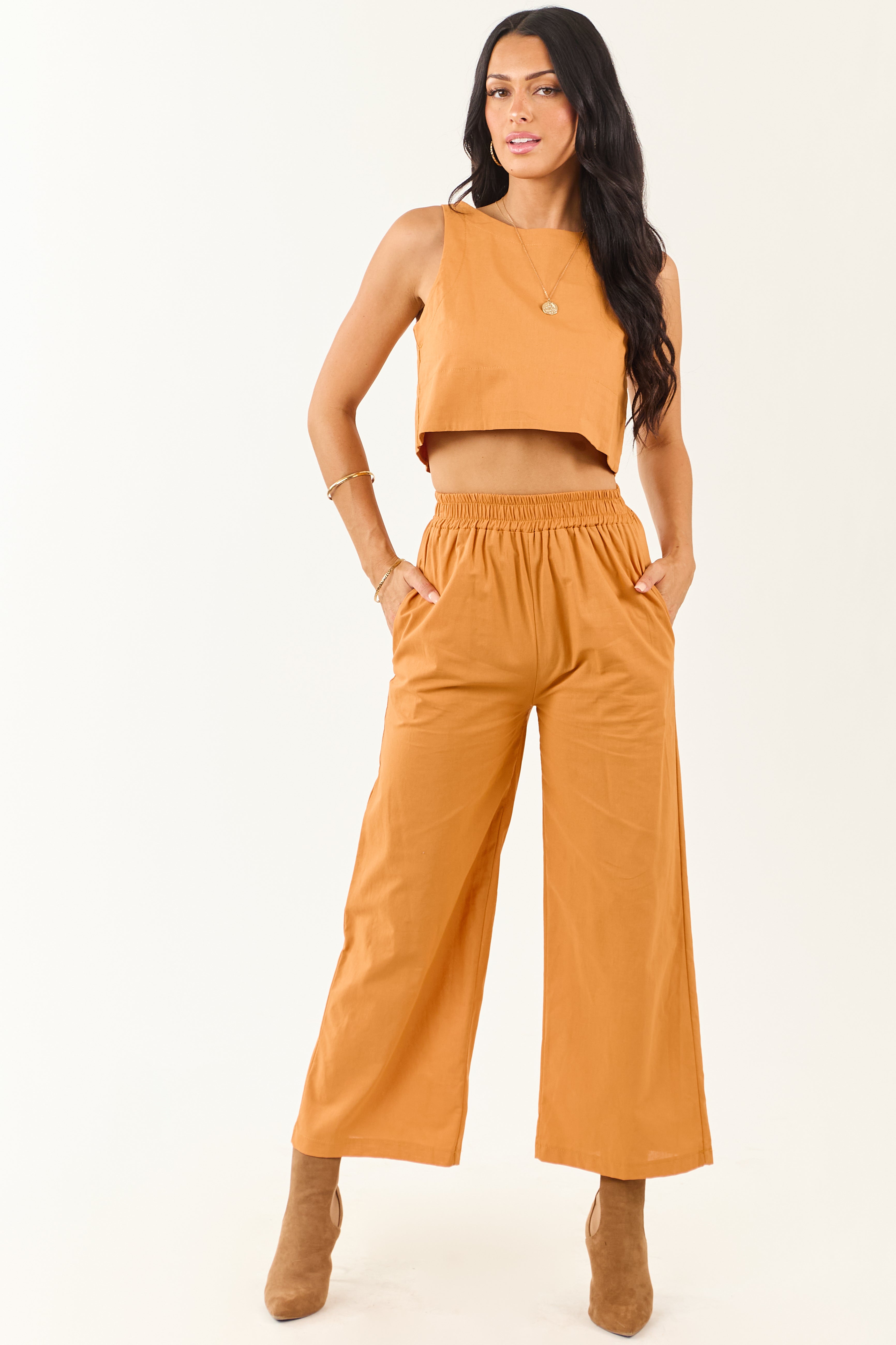Mango Cropped Tank Top and Wide Leg Pants Set