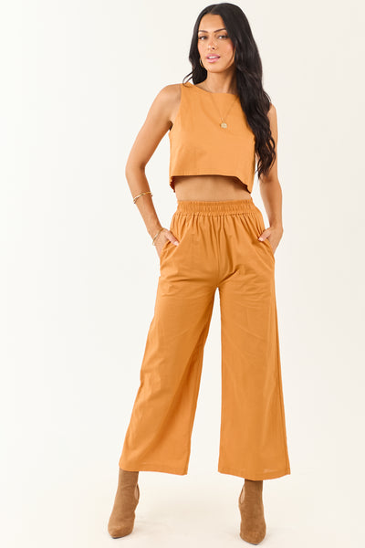 Mango Cropped Tank Top and Wide Leg Pants Set | Lime Lush